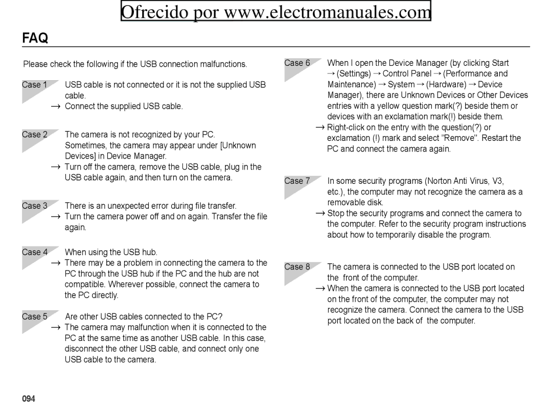 Samsung ES71, ES70 user manual Faq 