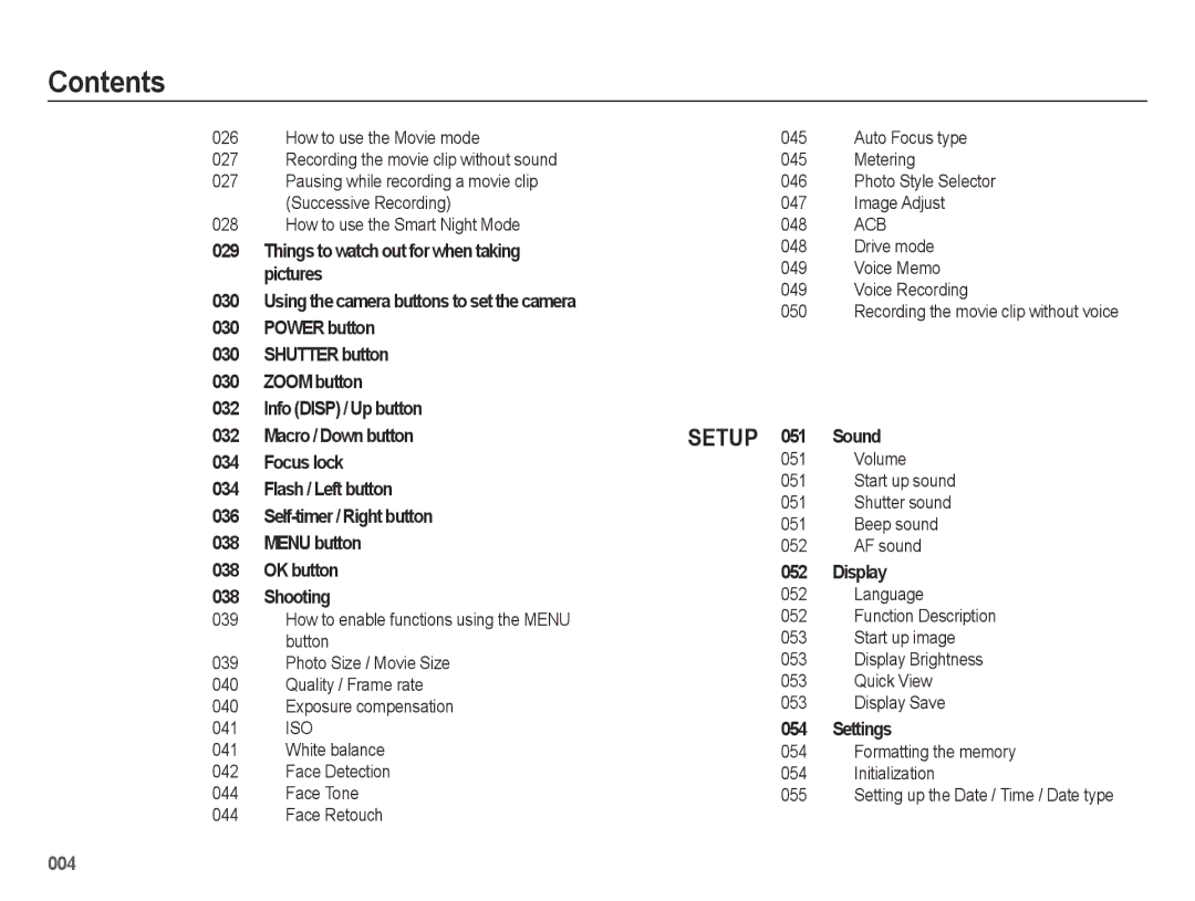 Samsung ES74, ES73 user manual Volume Start up sound Shutter sound Beep sound AF sound 