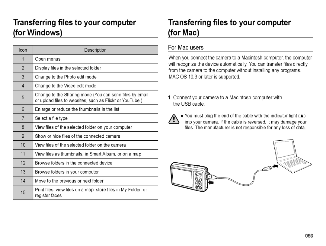 Samsung ES73, ES74 user manual Transferring files to your computer for Mac, For Mac users 