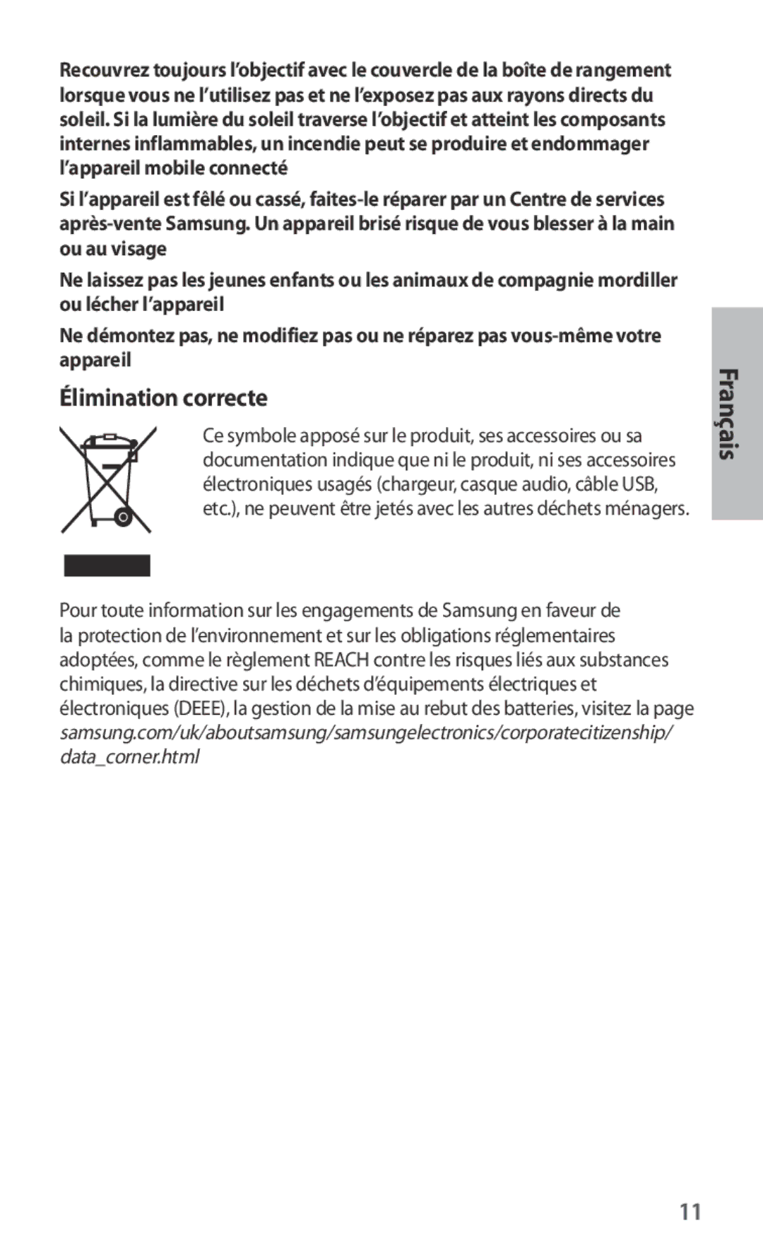 Samsung ET-CG935DBEGRU, ET-CG935DBEGWW, ET-CG930DBEGWW, ET-CG930DBEGRU manual Élimination correcte 