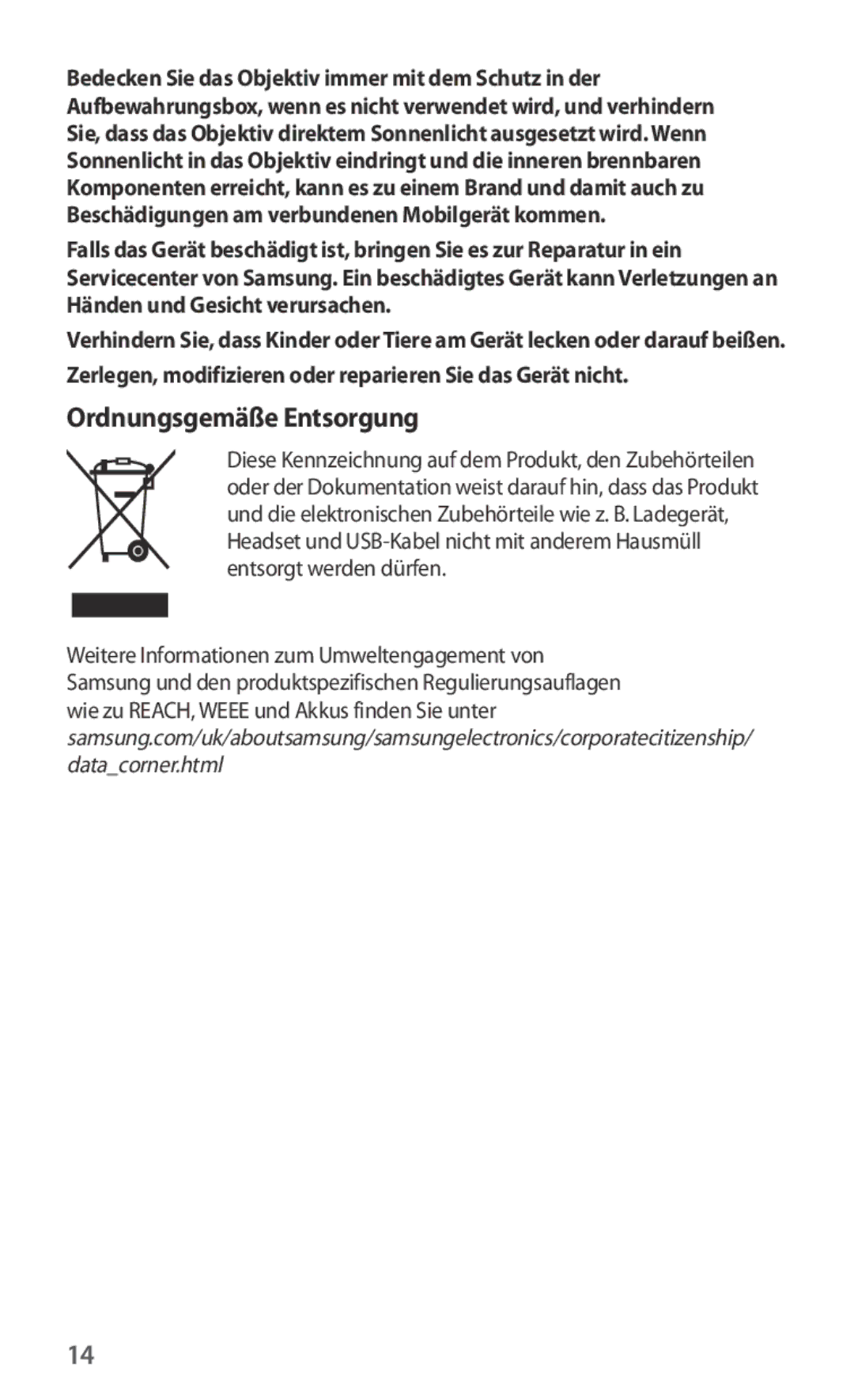 Samsung ET-CG930DBEGRU, ET-CG935DBEGWW, ET-CG930DBEGWW, ET-CG935DBEGRU manual Ordnungsgemäße Entsorgung 