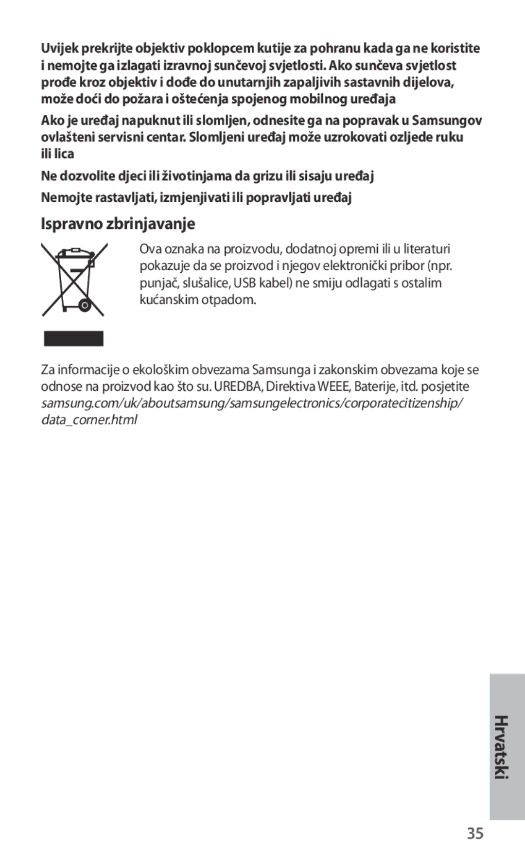 Samsung ET-CG935DBEGRU, ET-CG935DBEGWW, ET-CG930DBEGWW, ET-CG930DBEGRU manual Ispravno zbrinjavanje 