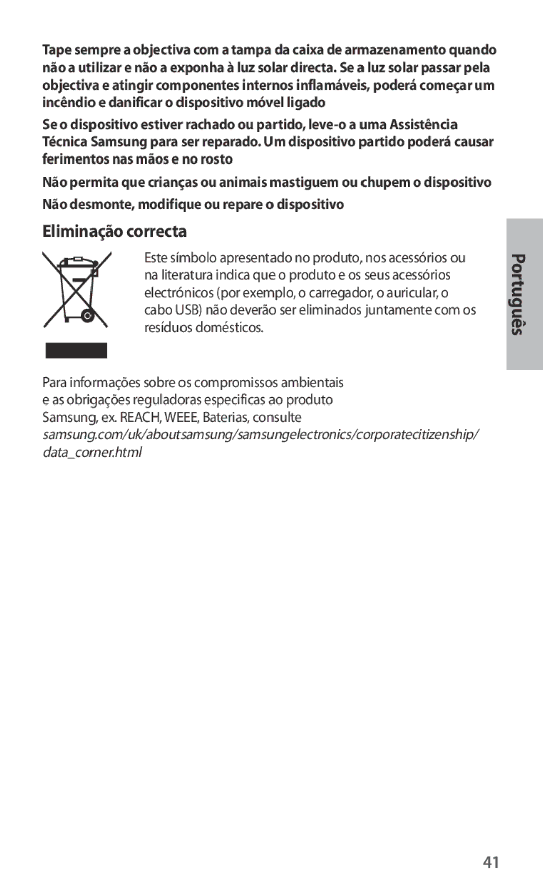 Samsung ET-CG930DBEGWW, ET-CG935DBEGWW, ET-CG930DBEGRU, ET-CG935DBEGRU manual Eliminação correcta 