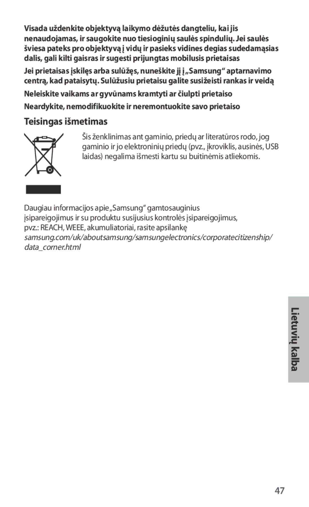 Samsung ET-CG935DBEGRU, ET-CG935DBEGWW, ET-CG930DBEGWW, ET-CG930DBEGRU manual Teisingas išmetimas 