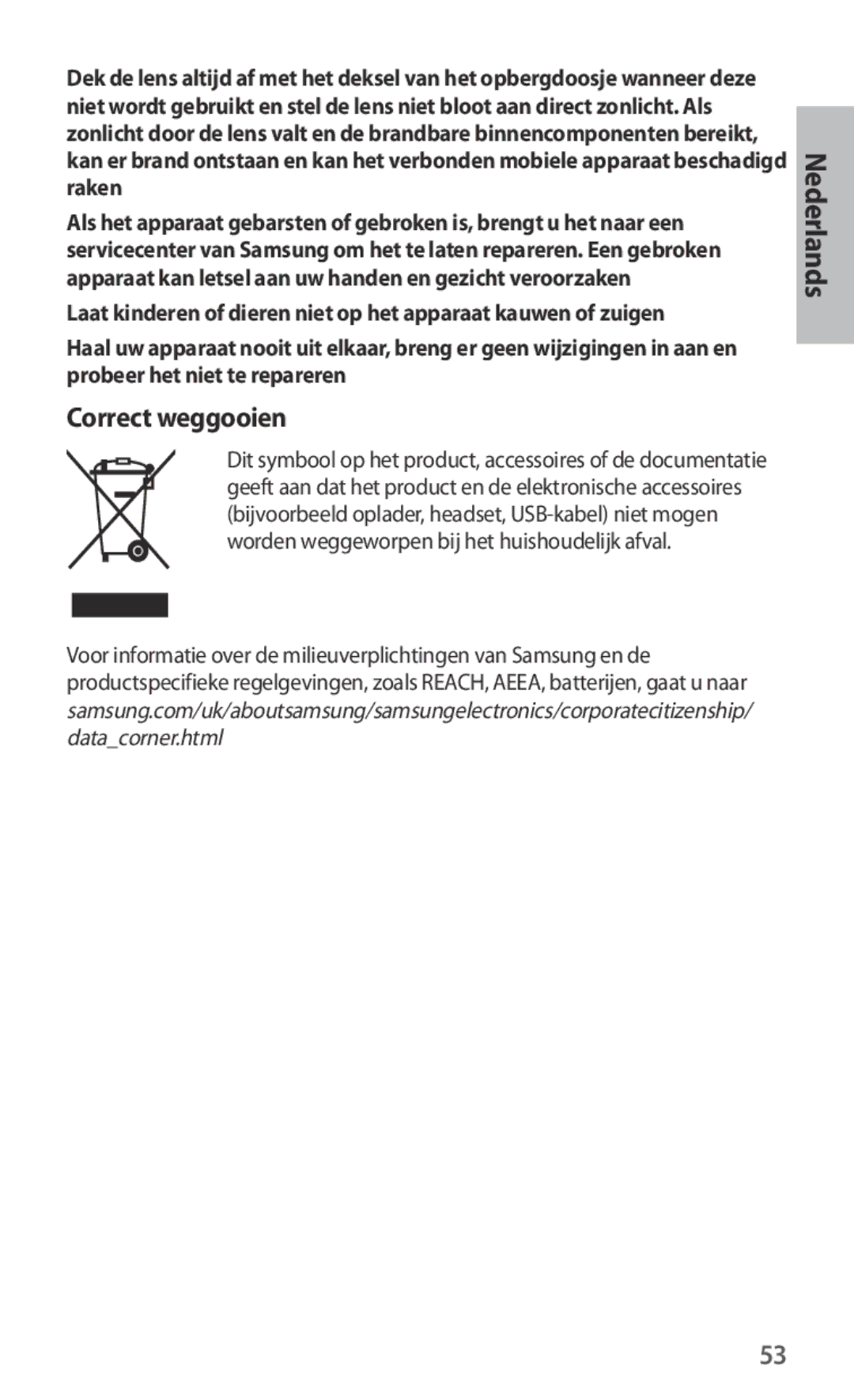 Samsung ET-CG930DBEGWW, ET-CG935DBEGWW, ET-CG930DBEGRU, ET-CG935DBEGRU manual Correct weggooien 