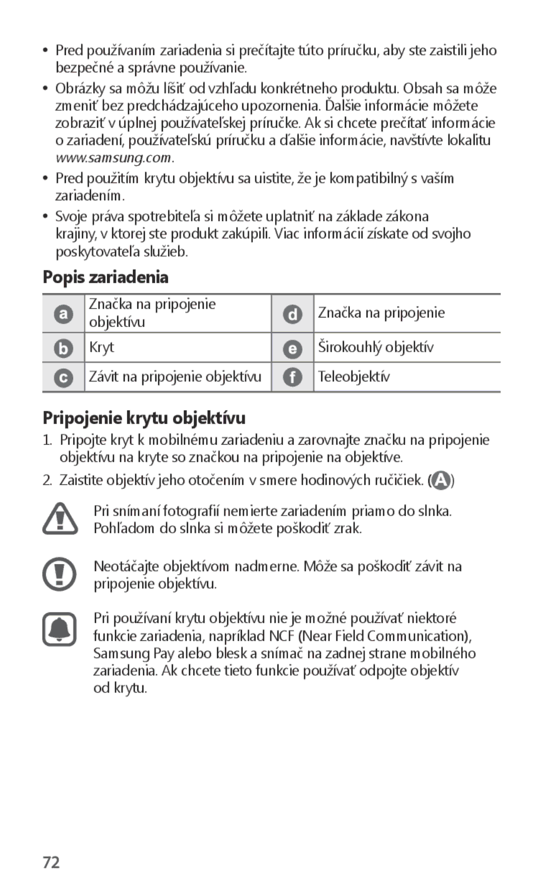 Samsung ET-CG935DBEGWW, ET-CG930DBEGWW, ET-CG930DBEGRU, ET-CG935DBEGRU manual Popis zariadenia 