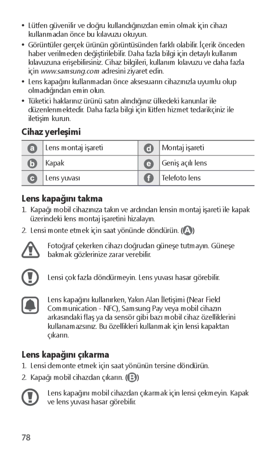 Samsung ET-CG930DBEGRU, ET-CG935DBEGWW, ET-CG930DBEGWW, ET-CG935DBEGRU manual Cihaz yerleşimi 