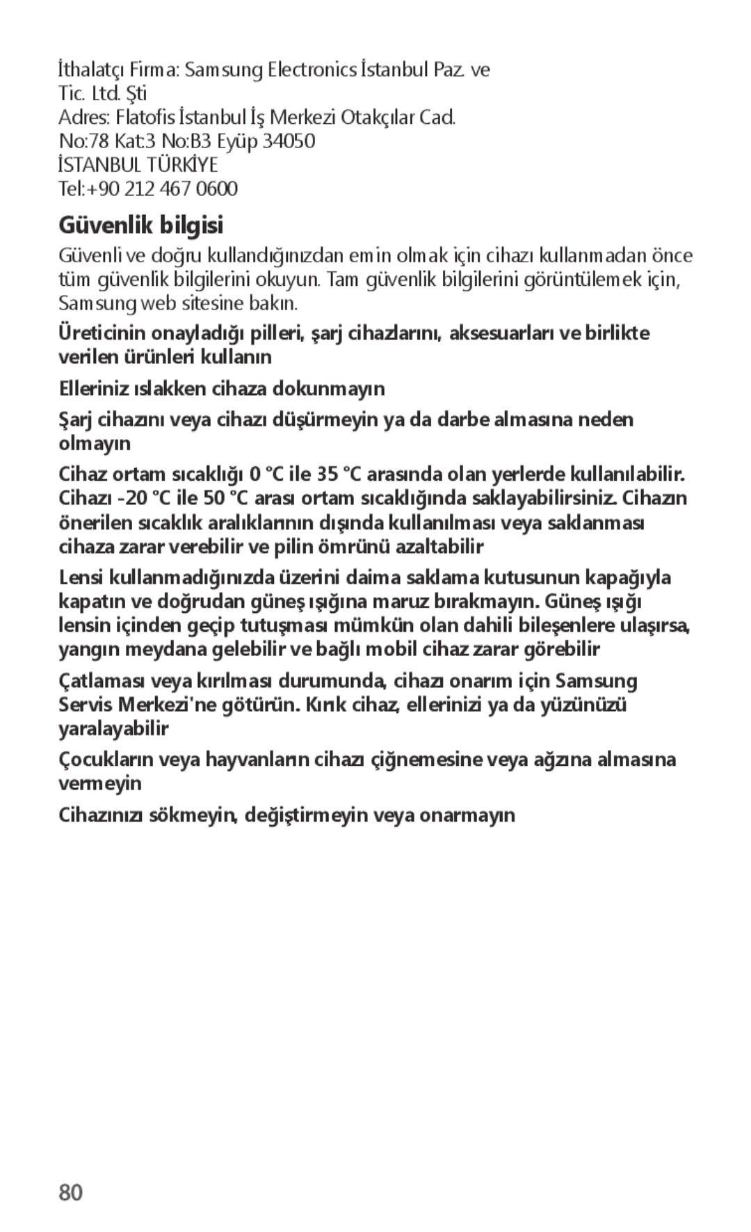 Samsung ET-CG935DBEGWW, ET-CG930DBEGWW, ET-CG930DBEGRU, ET-CG935DBEGRU manual Güvenlik bilgisi 