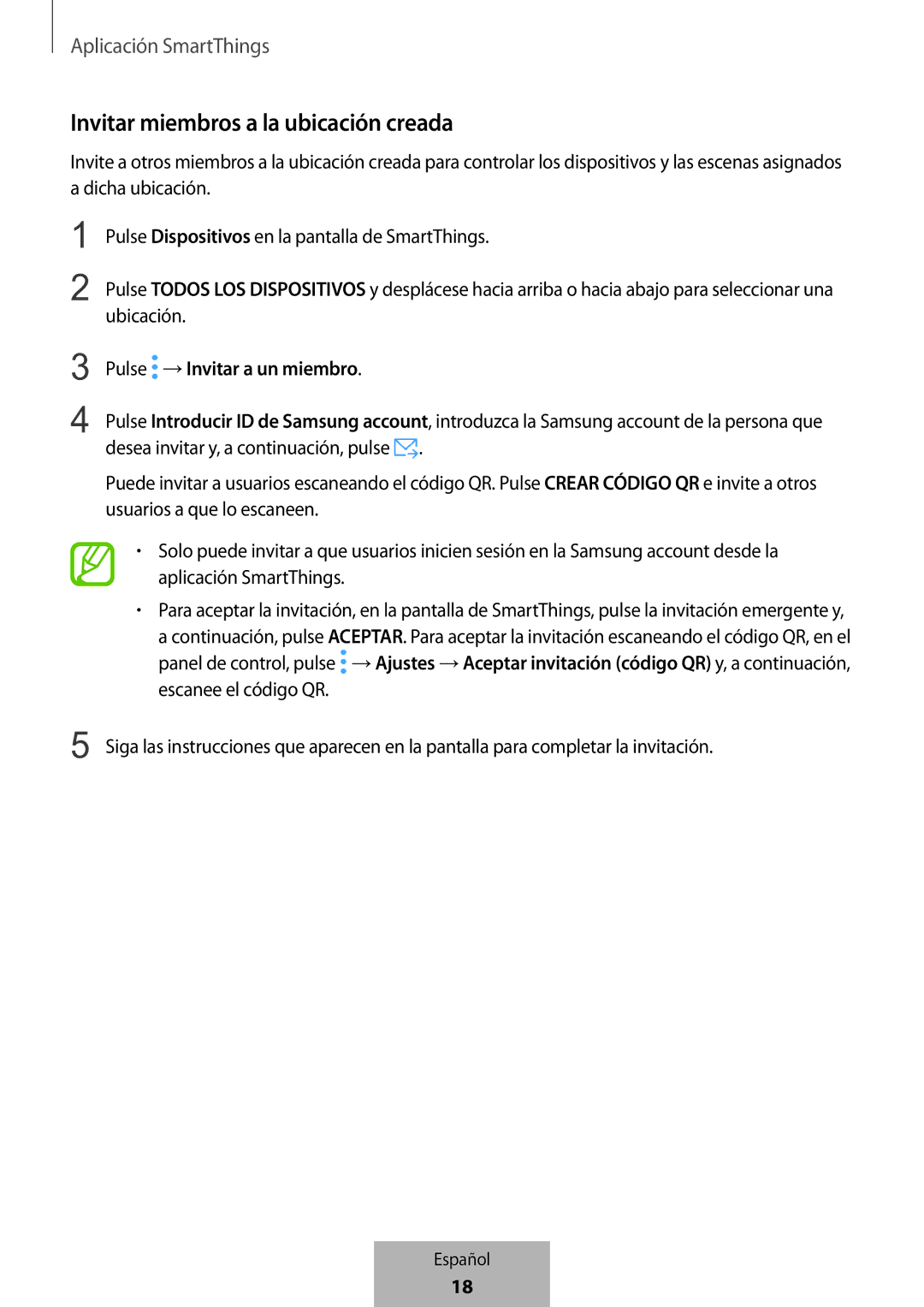 Samsung ET-WV523BWEGVF manual Invitar miembros a la ubicación creada, Pulse →Invitar a un miembro 