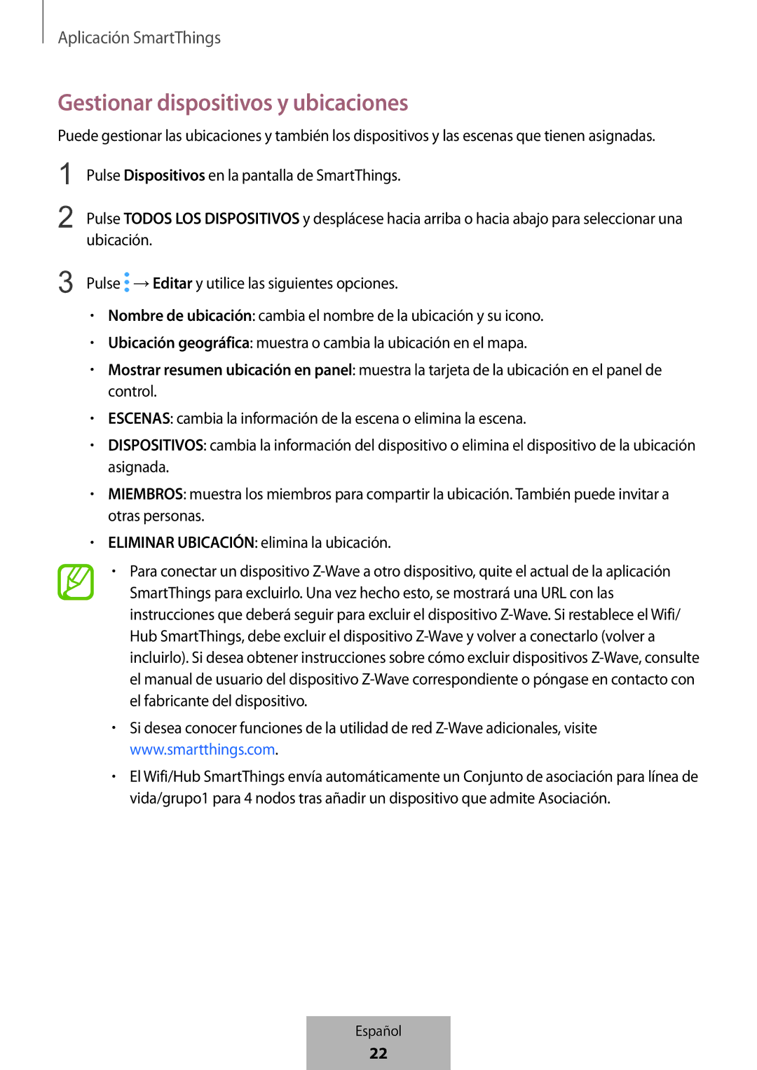 Samsung ET-WV523BWEGVF manual Gestionar dispositivos y ubicaciones 