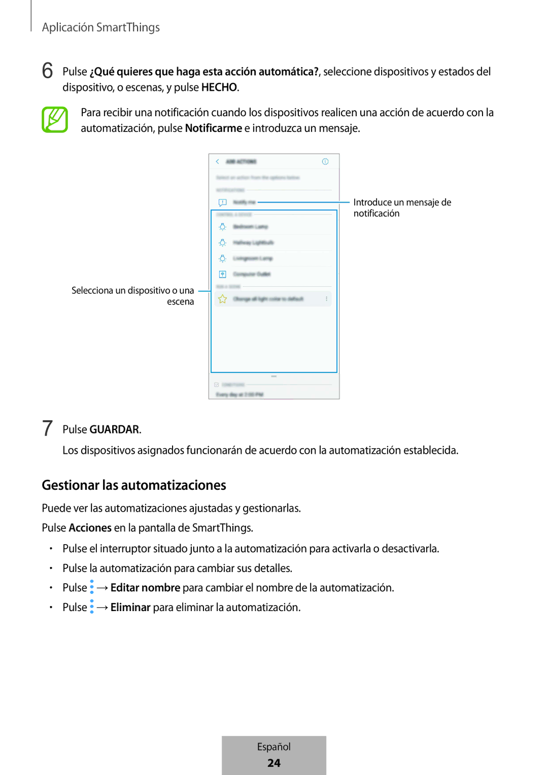 Samsung ET-WV523BWEGVF manual Gestionar las automatizaciones 