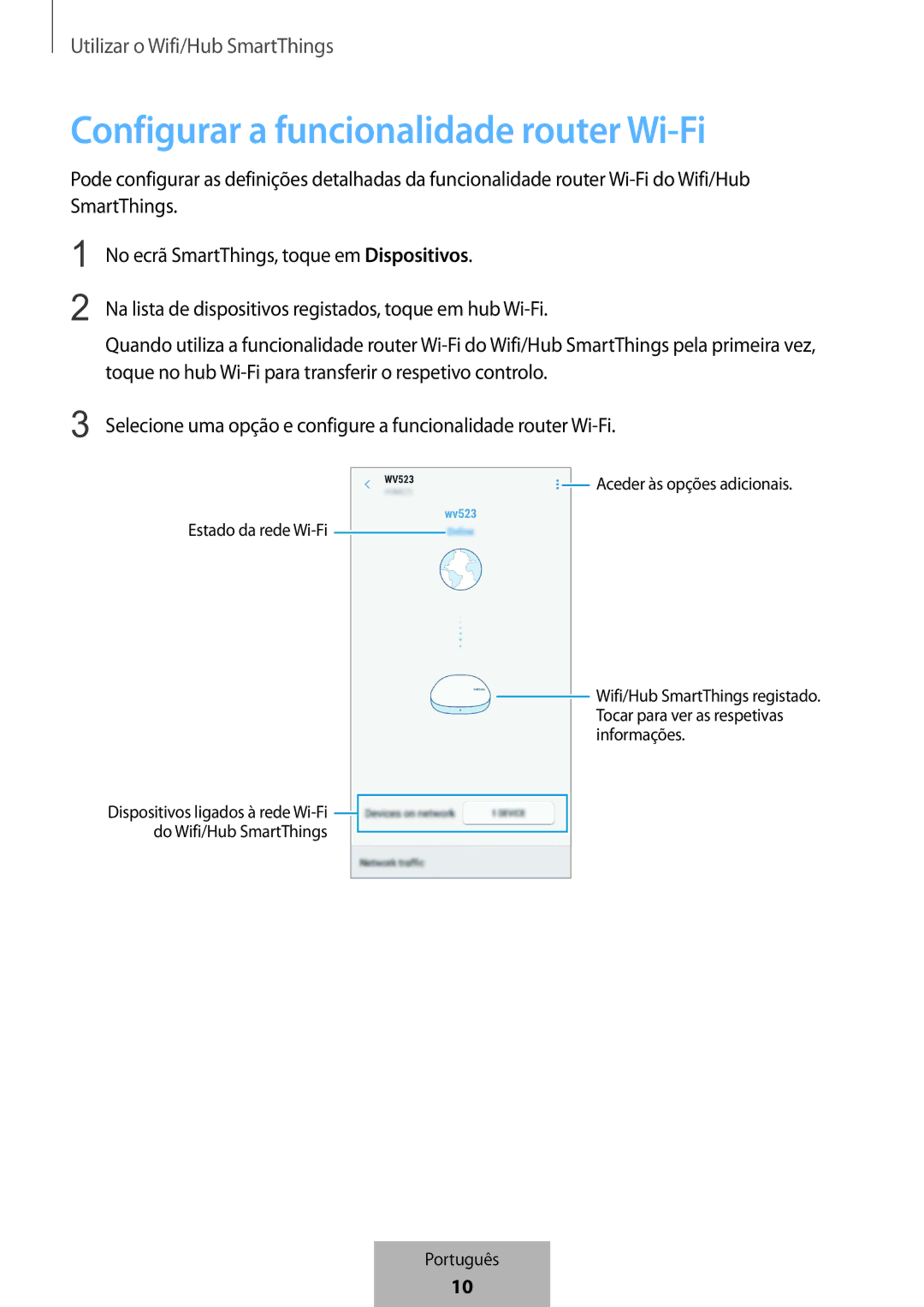 Samsung ET-WV523BWEGVF manual Configurar a funcionalidade router Wi-Fi 