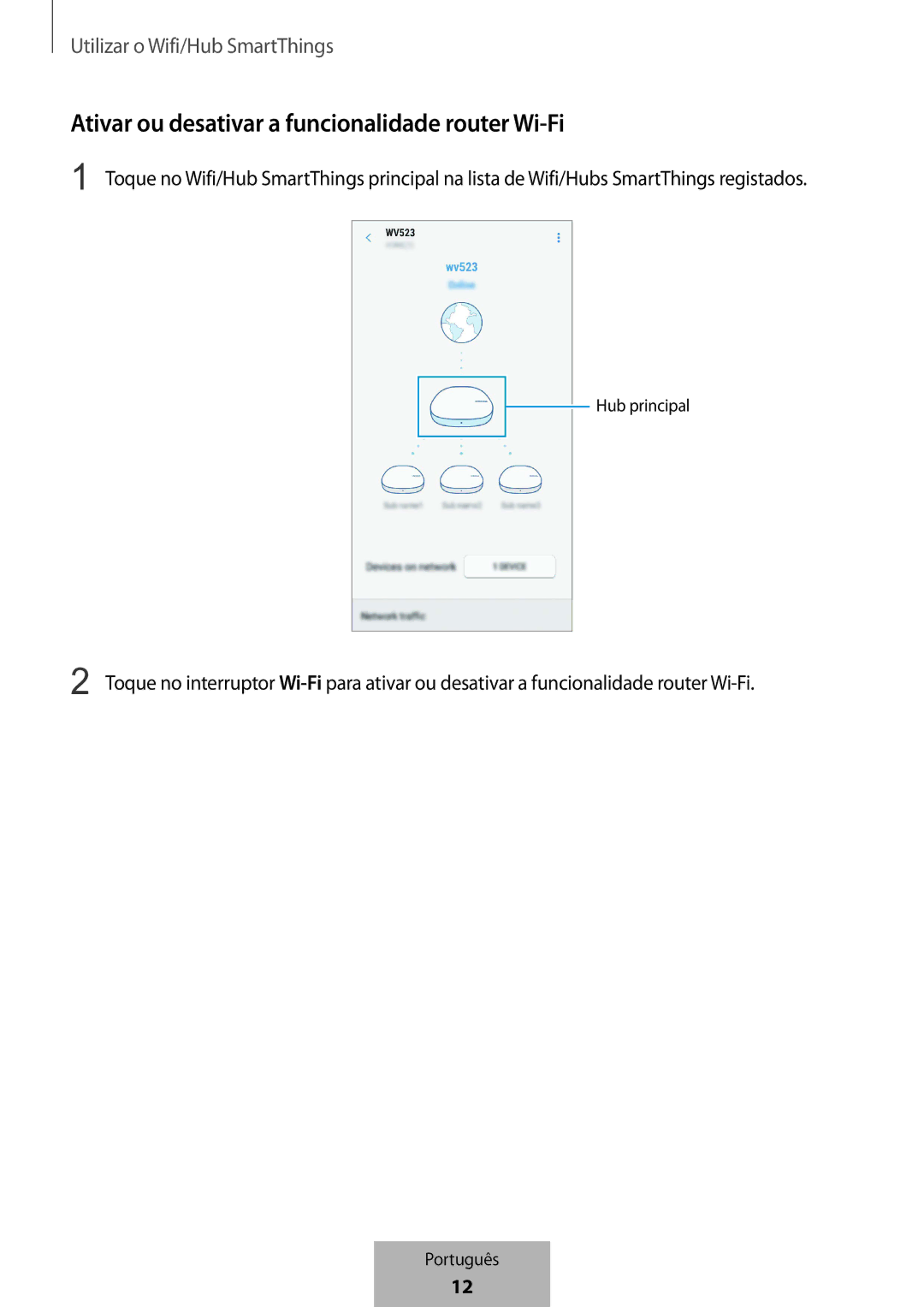 Samsung ET-WV523BWEGVF manual Ativar ou desativar a funcionalidade router Wi-Fi 