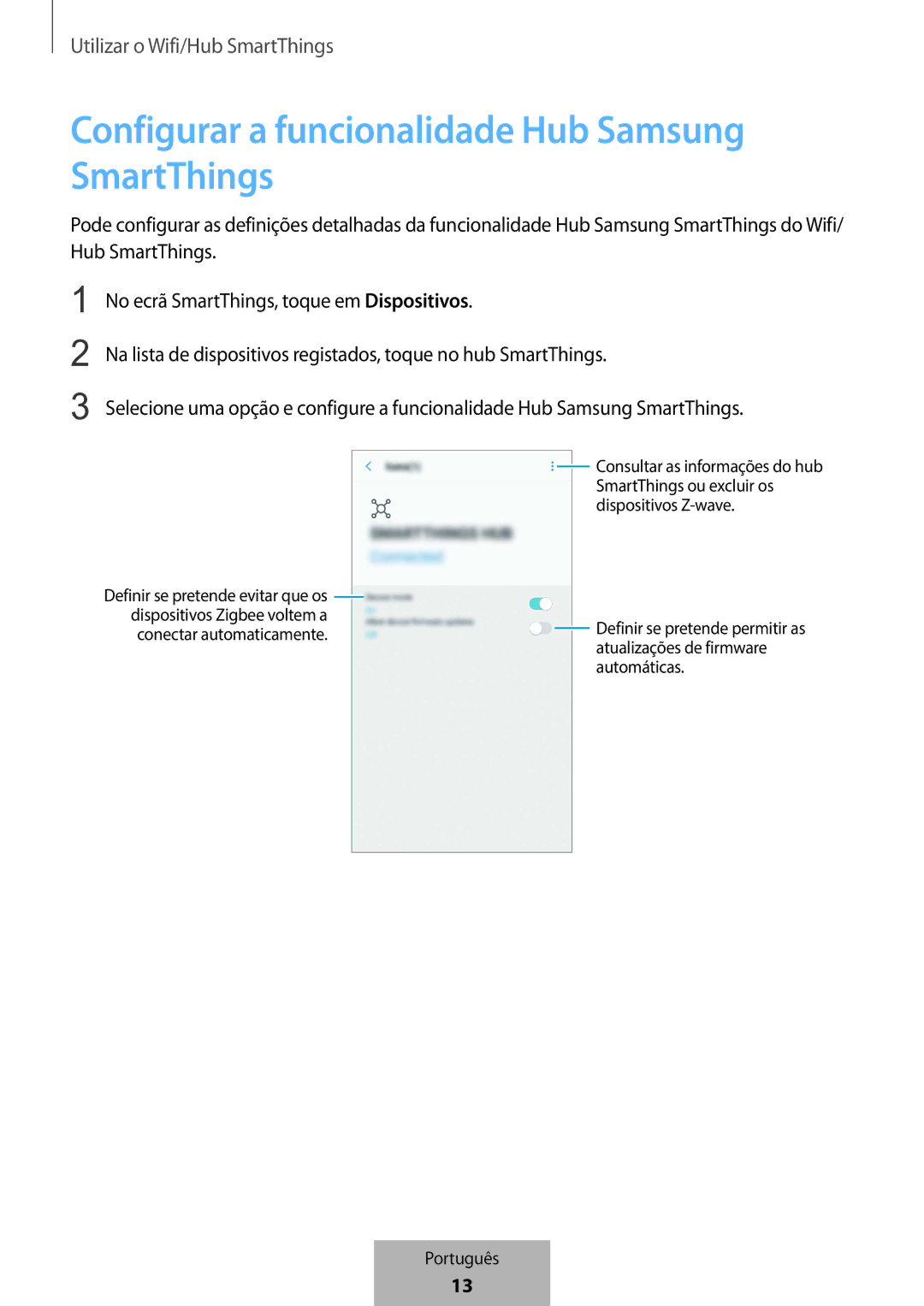 Samsung ET-WV523BWEGVF manual Configurar a funcionalidade Hub Samsung SmartThings 