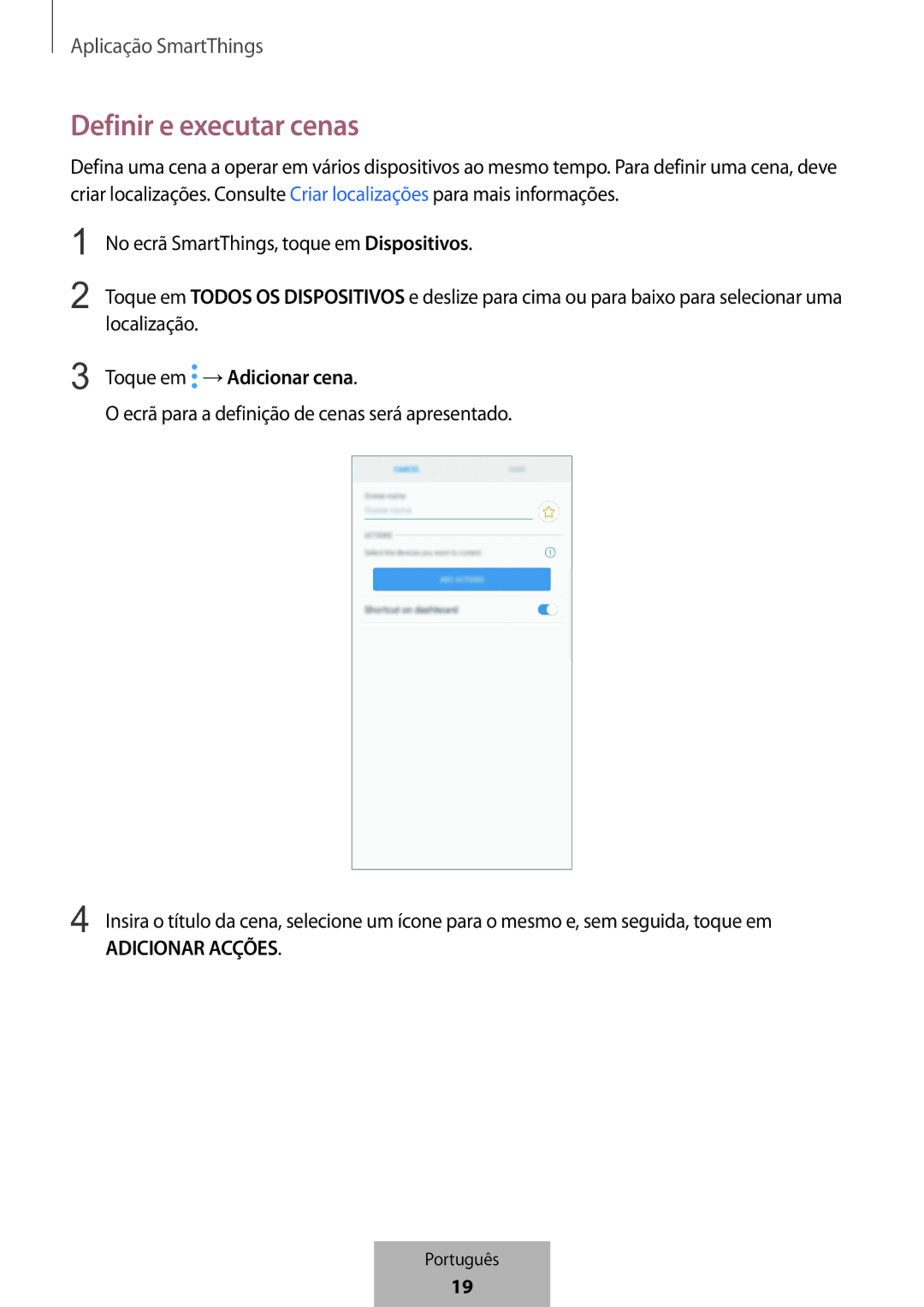 Samsung ET-WV523BWEGVF manual Definir e executar cenas 