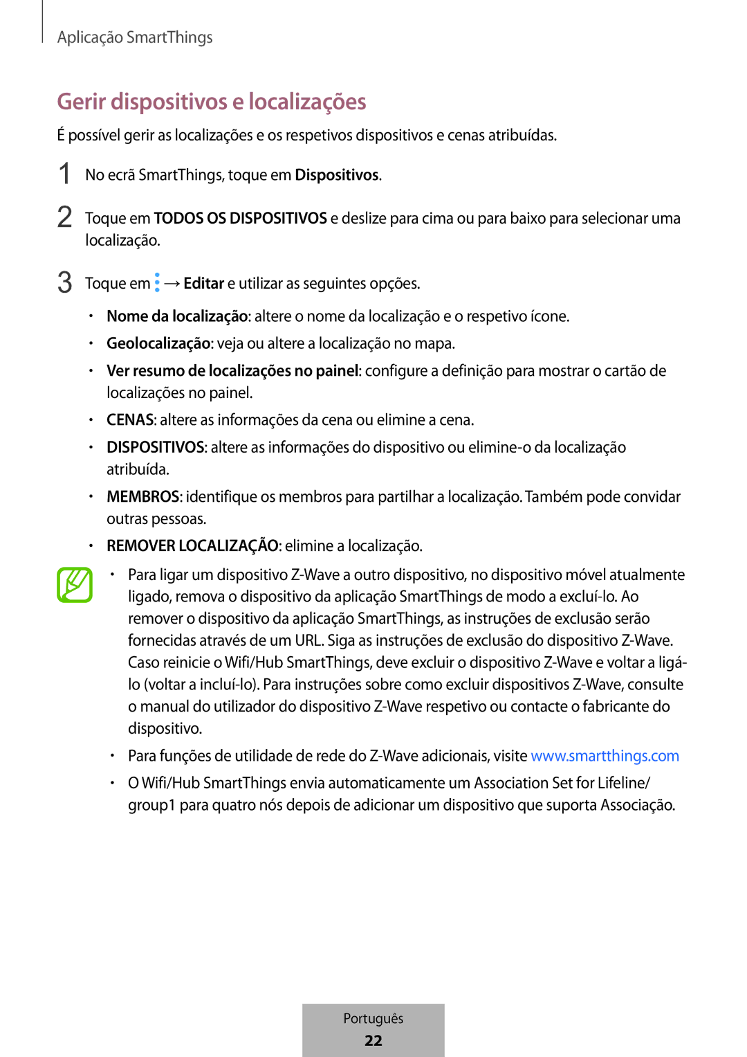 Samsung ET-WV523BWEGVF manual Gerir dispositivos e localizações 