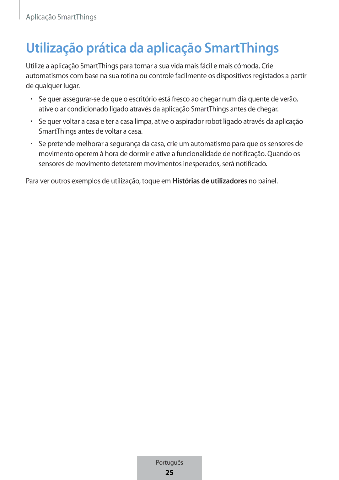 Samsung ET-WV523BWEGVF manual Utilização prática da aplicação SmartThings 