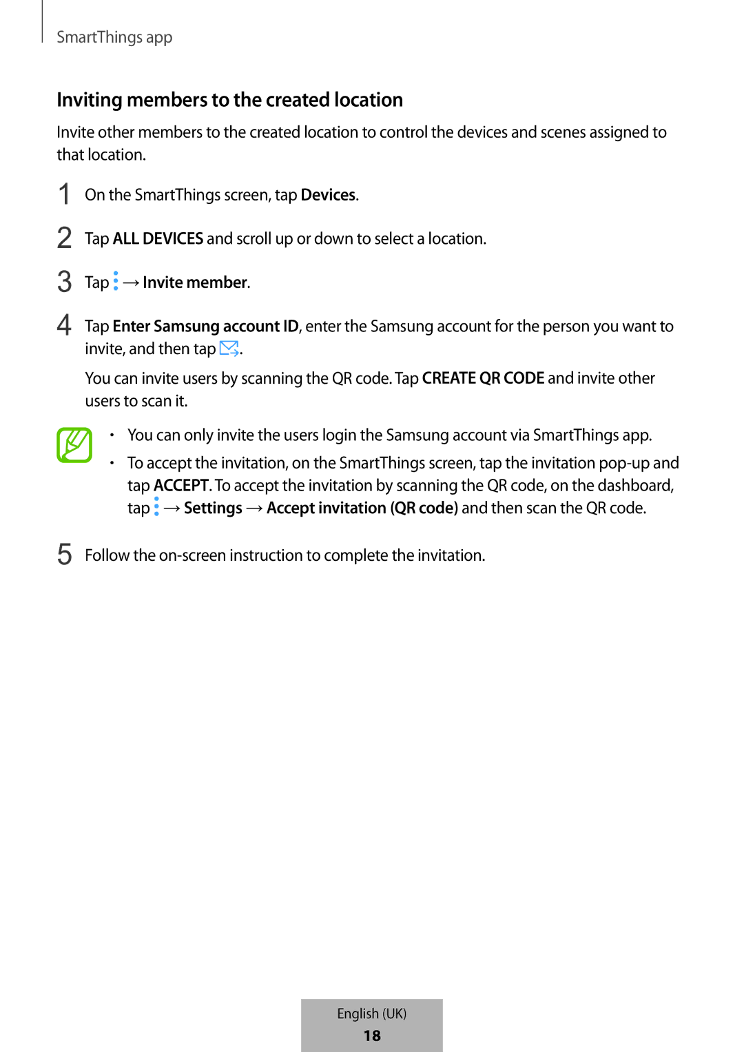 Samsung ET-WV523BWEGVF manual Inviting members to the created location 