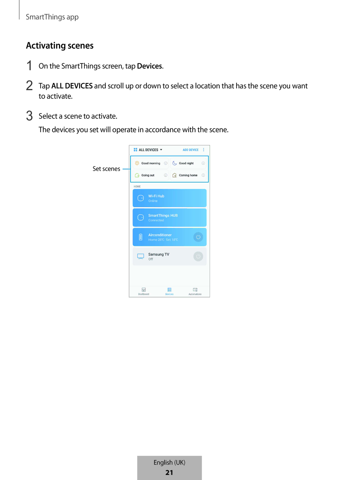 Samsung ET-WV523BWEGVF manual Activating scenes 