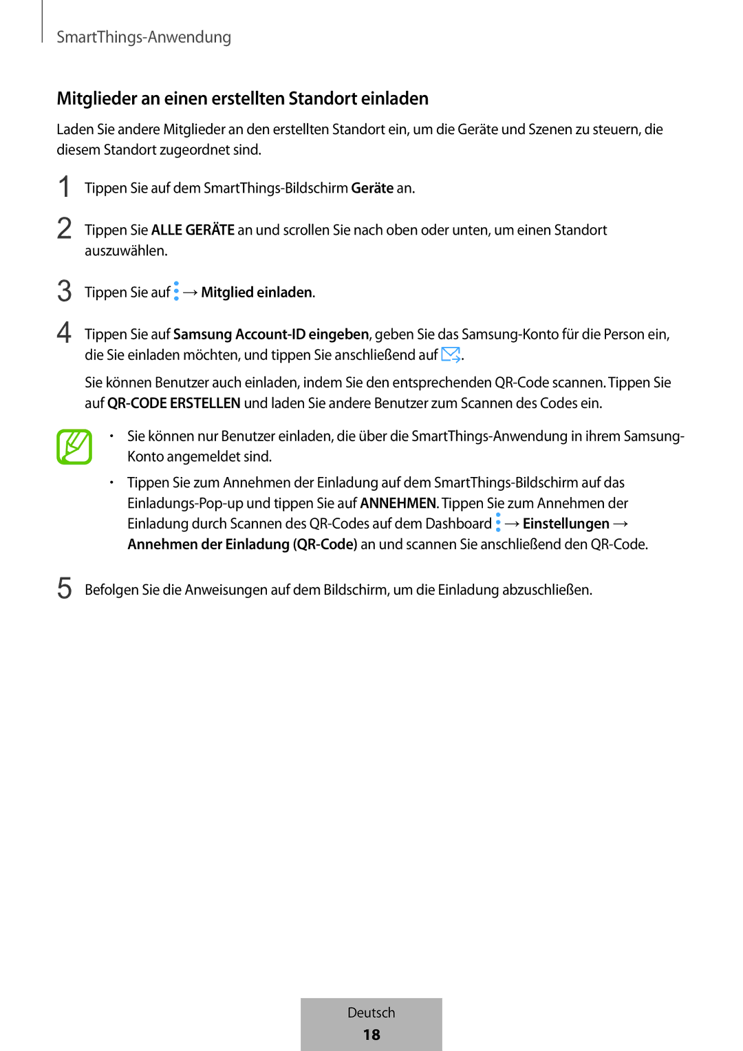 Samsung ET-WV523BWEGVF manual Mitglieder an einen erstellten Standort einladen 