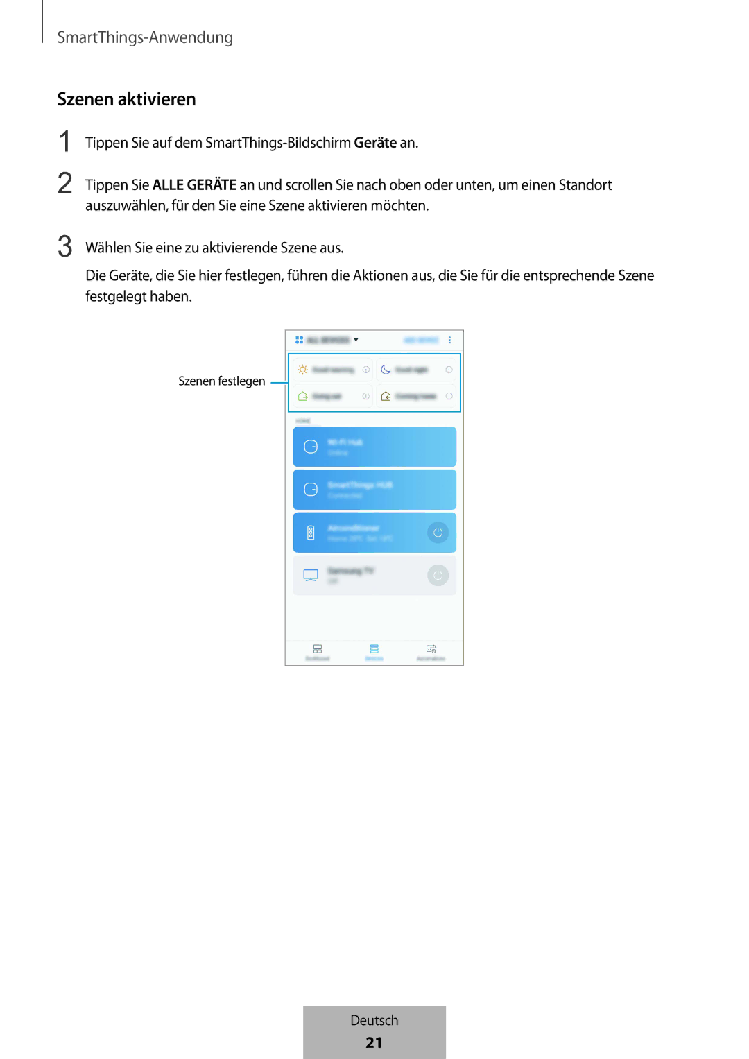 Samsung ET-WV523BWEGVF manual Szenen aktivieren 