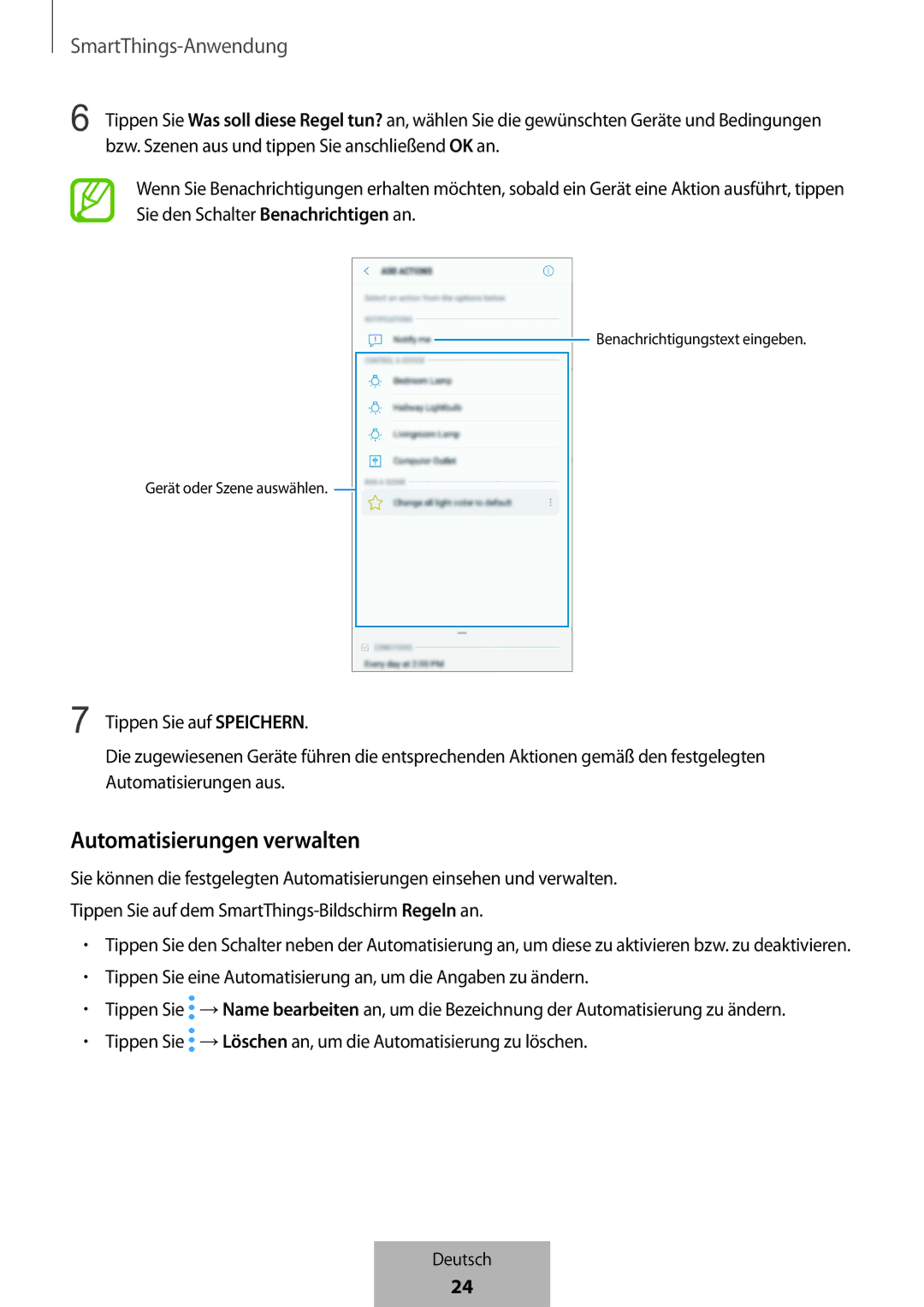 Samsung ET-WV523BWEGVF manual Automatisierungen verwalten 