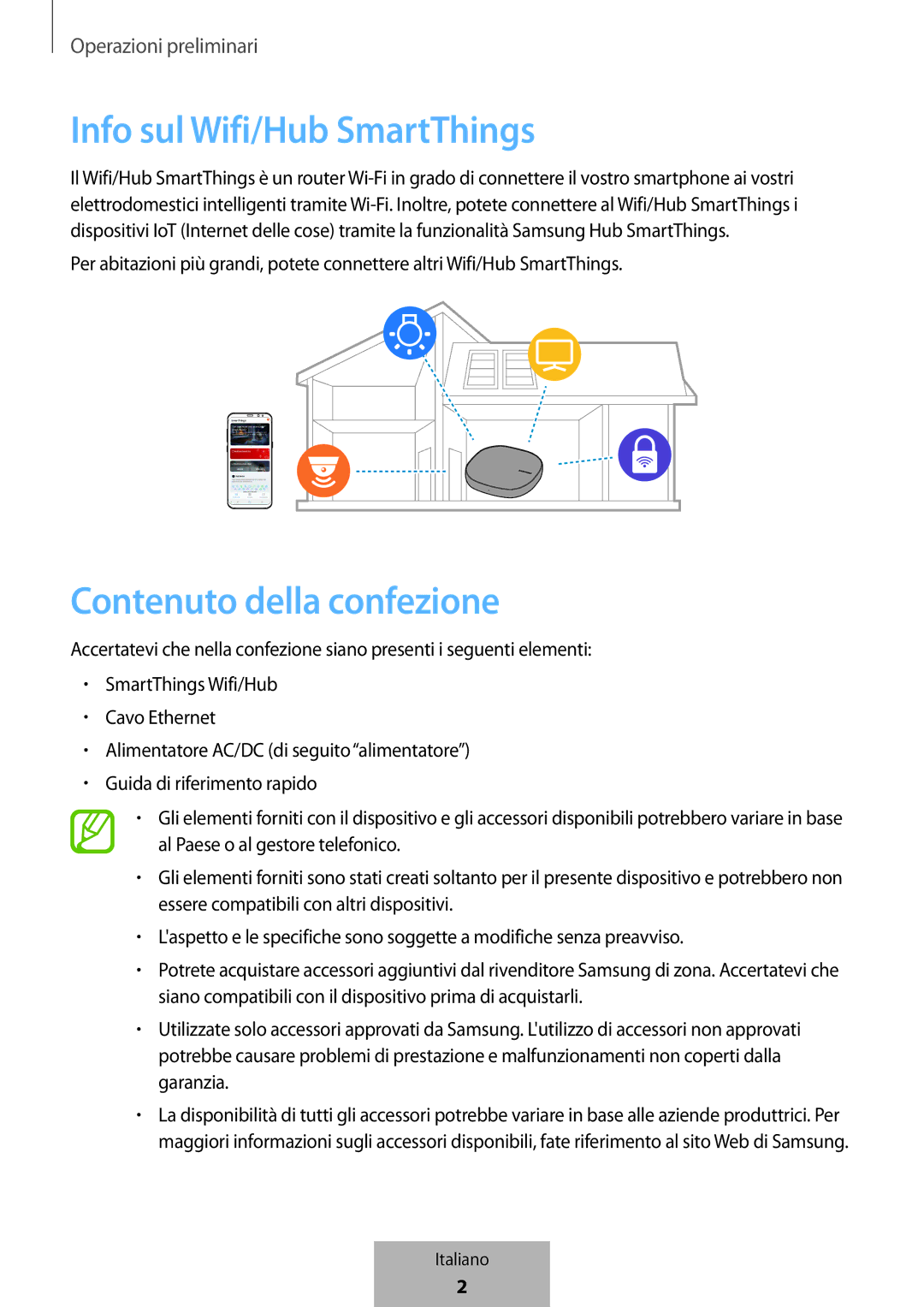 Samsung ET-WV523BWEGVF manual Info sul Wifi/Hub SmartThings, Contenuto della confezione 