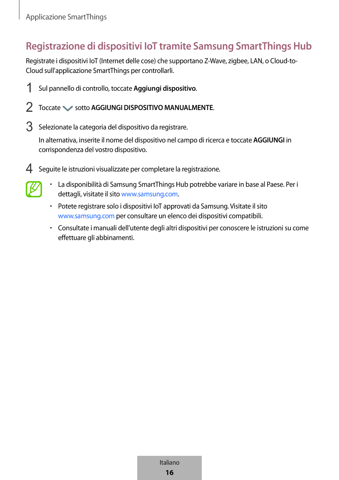 Samsung ET-WV523BWEGVF manual Toccate sotto Aggiungi Dispositivo Manualmente 