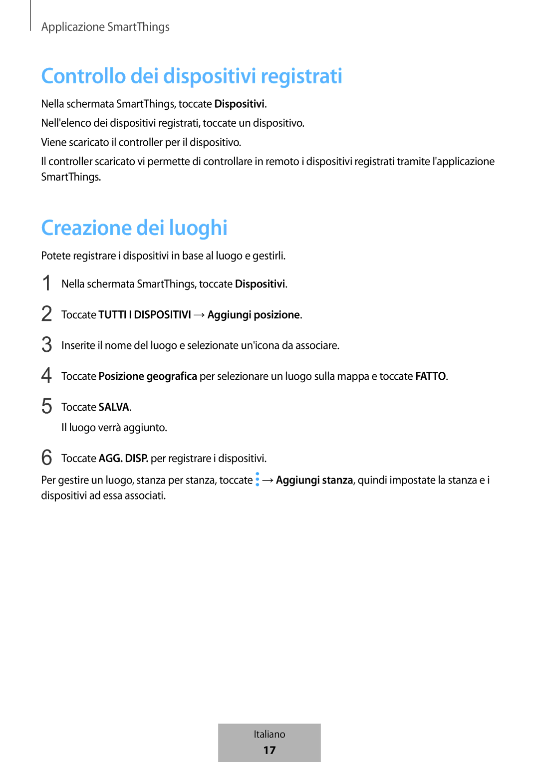 Samsung ET-WV523BWEGVF manual Controllo dei dispositivi registrati, Creazione dei luoghi 