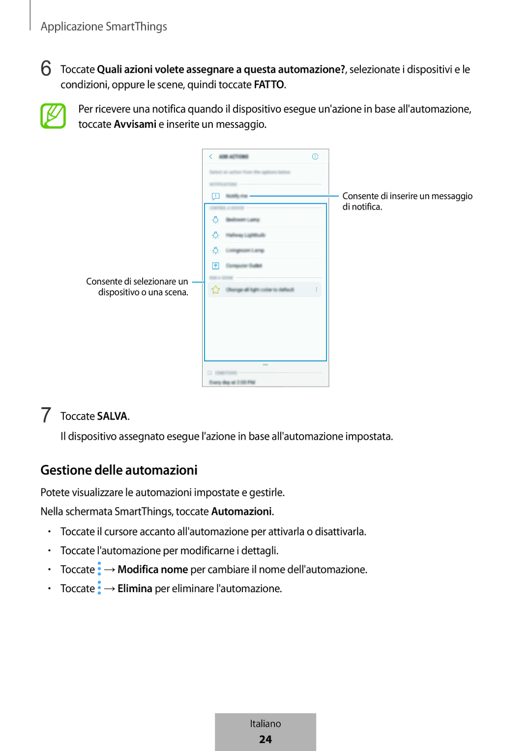 Samsung ET-WV523BWEGVF manual Gestione delle automazioni 