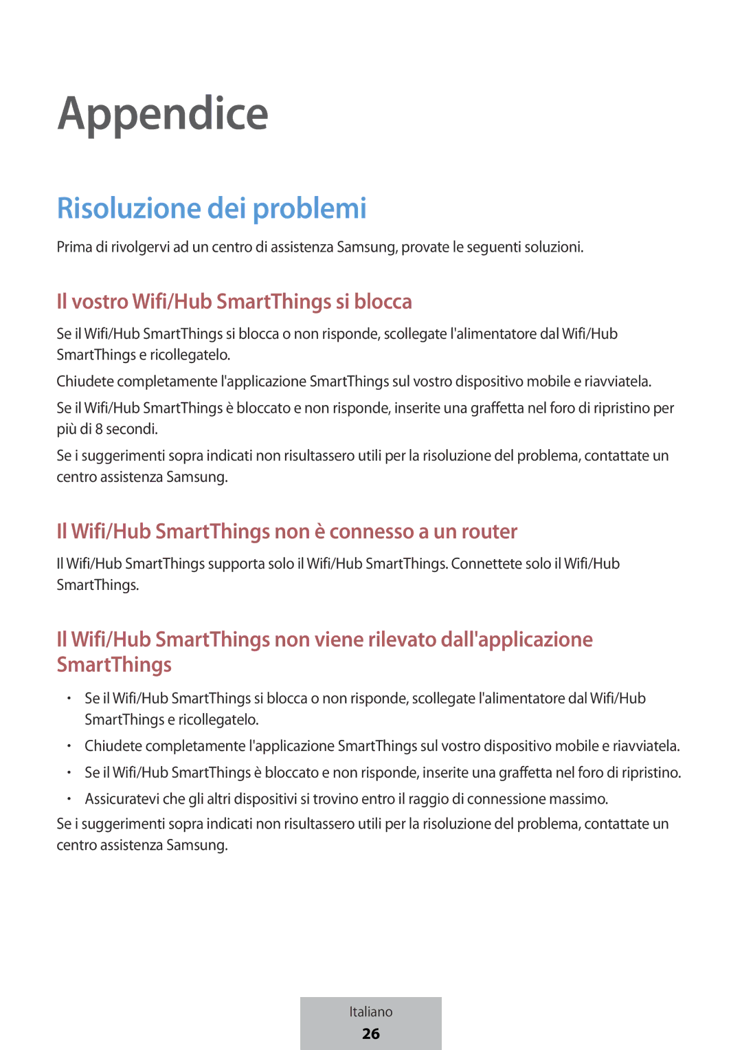 Samsung ET-WV523BWEGVF manual Appendice, Risoluzione dei problemi 