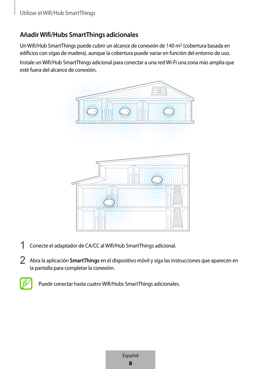 Samsung ET-WV523BWEGVF manual Añadir Wifi/Hubs SmartThings adicionales 