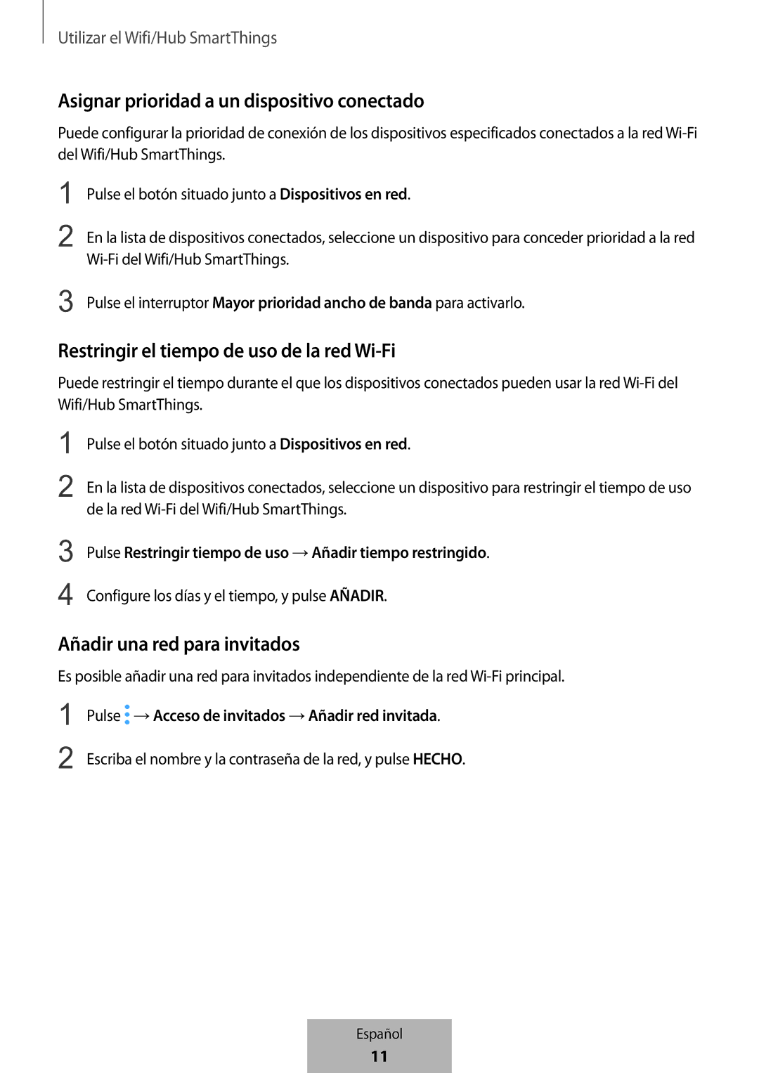 Samsung ET-WV523BWEGVF manual Asignar prioridad a un dispositivo conectado, Restringir el tiempo de uso de la red Wi-Fi 