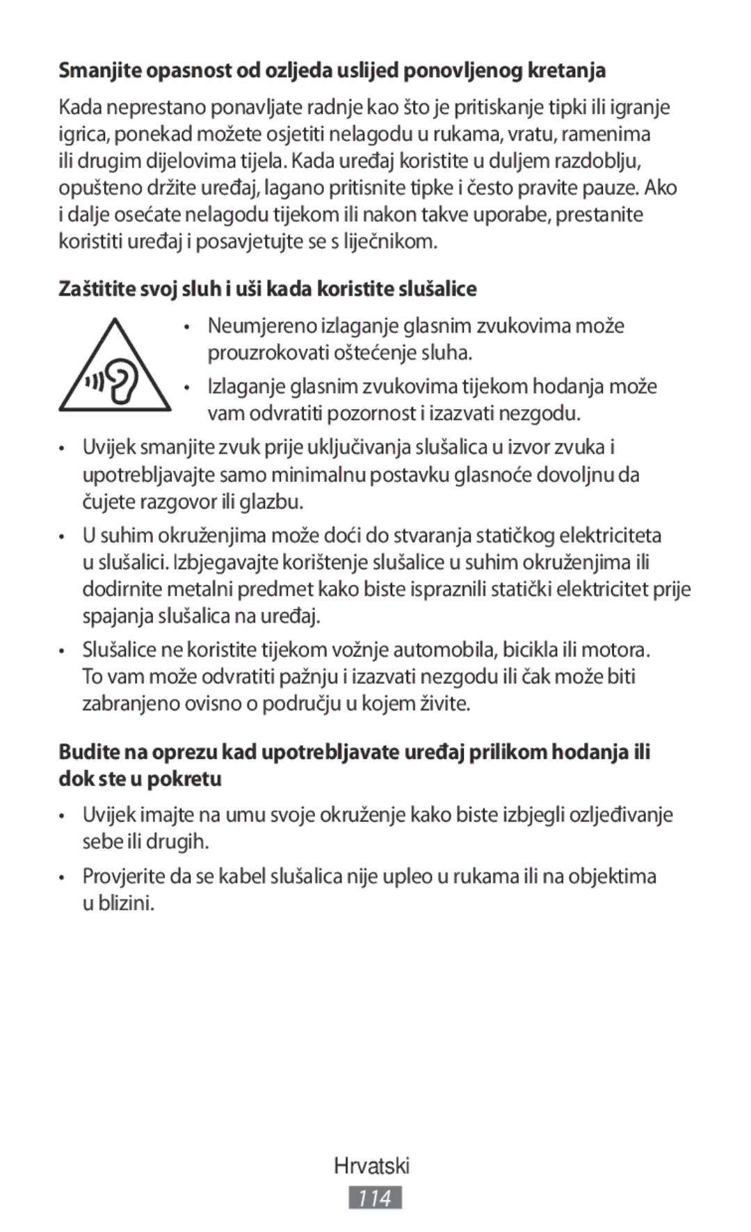 Samsung EI-YP322BBEGWW, ET-YC200BBEGWW, ET-YC200BBEGRU manual Smanjite opasnost od ozljeda uslijed ponovljenog kretanja 