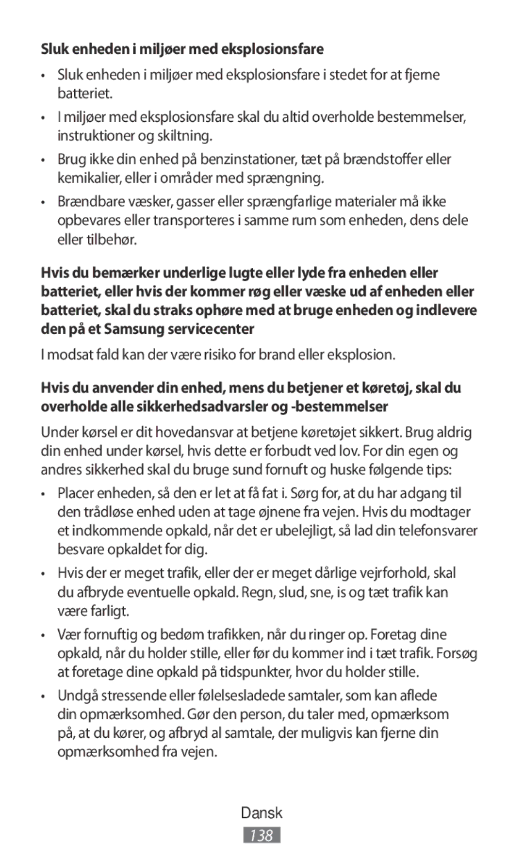 Samsung EI-YP322BBEGWW, ET-YC200BBEGWW, ET-YC200BBEGRU manual Sluk enheden i miljøer med eksplosionsfare 