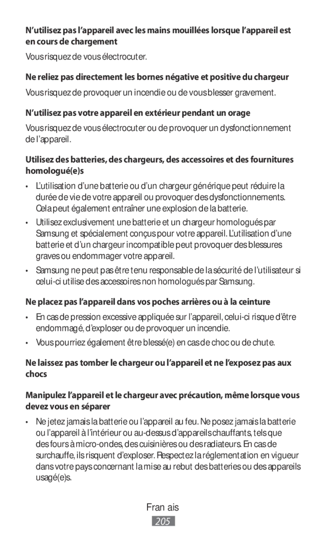 Samsung ET-YC200BBEGRU, ET-YC200BBEGWW, EI-YP322BBEGWW manual ’utilisez pas votre appareil en extérieur pendant un orage 