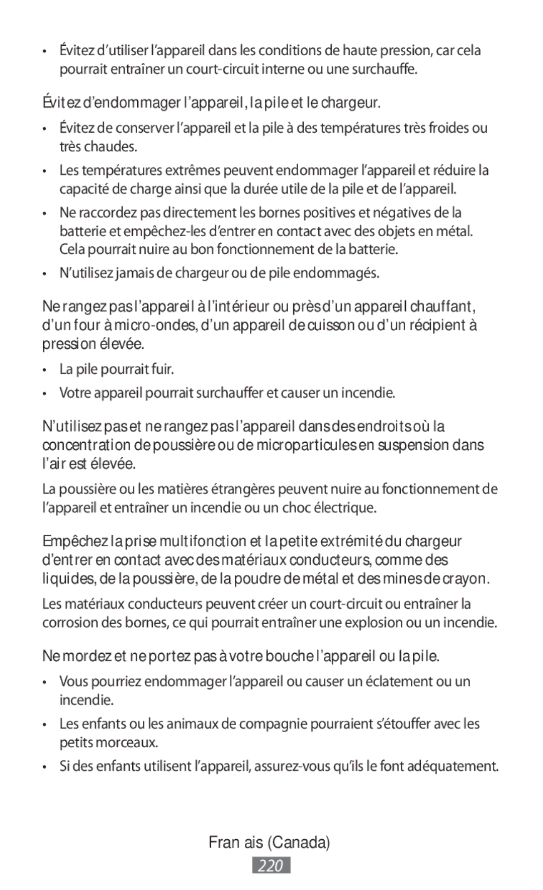 Samsung ET-YC200BBEGRU, ET-YC200BBEGWW, EI-YP322BBEGWW manual Évitez d’endommager l’appareil, la pile et le chargeur 