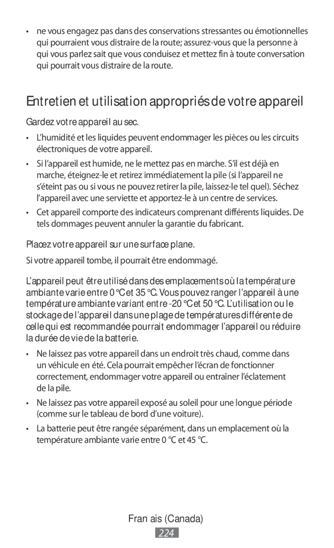 Samsung ET-YC200BBEGWW, EI-YP322BBEGWW Entretien et utilisation appropriés de votre appareil, Gardez votre appareil au sec 