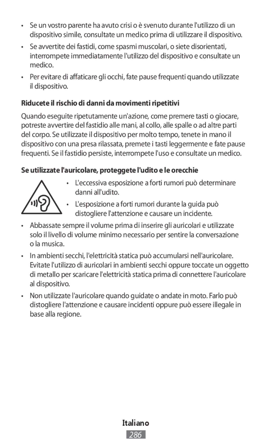 Samsung ET-YC200BBEGRU, ET-YC200BBEGWW, EI-YP322BBEGWW manual Riducete il rischio di danni da movimenti ripetitivi 