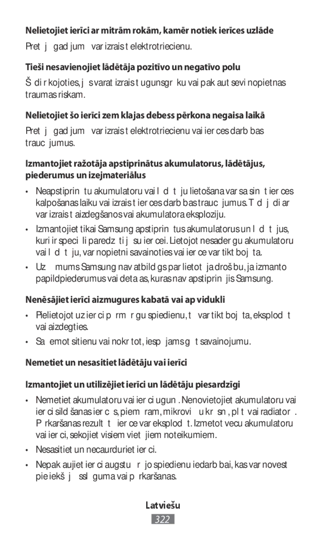 Samsung ET-YC200BBEGRU, ET-YC200BBEGWW, EI-YP322BBEGWW manual Tieši nesavienojiet lādētāja pozitīvo un negatīvo polu 