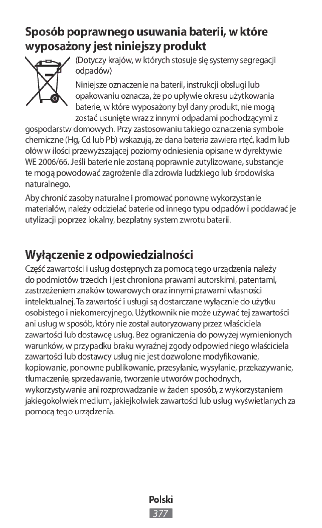 Samsung ET-YC200BBEGWW, EI-YP322BBEGWW, ET-YC200BBEGRU manual Wyłączenie z odpowiedzialności 