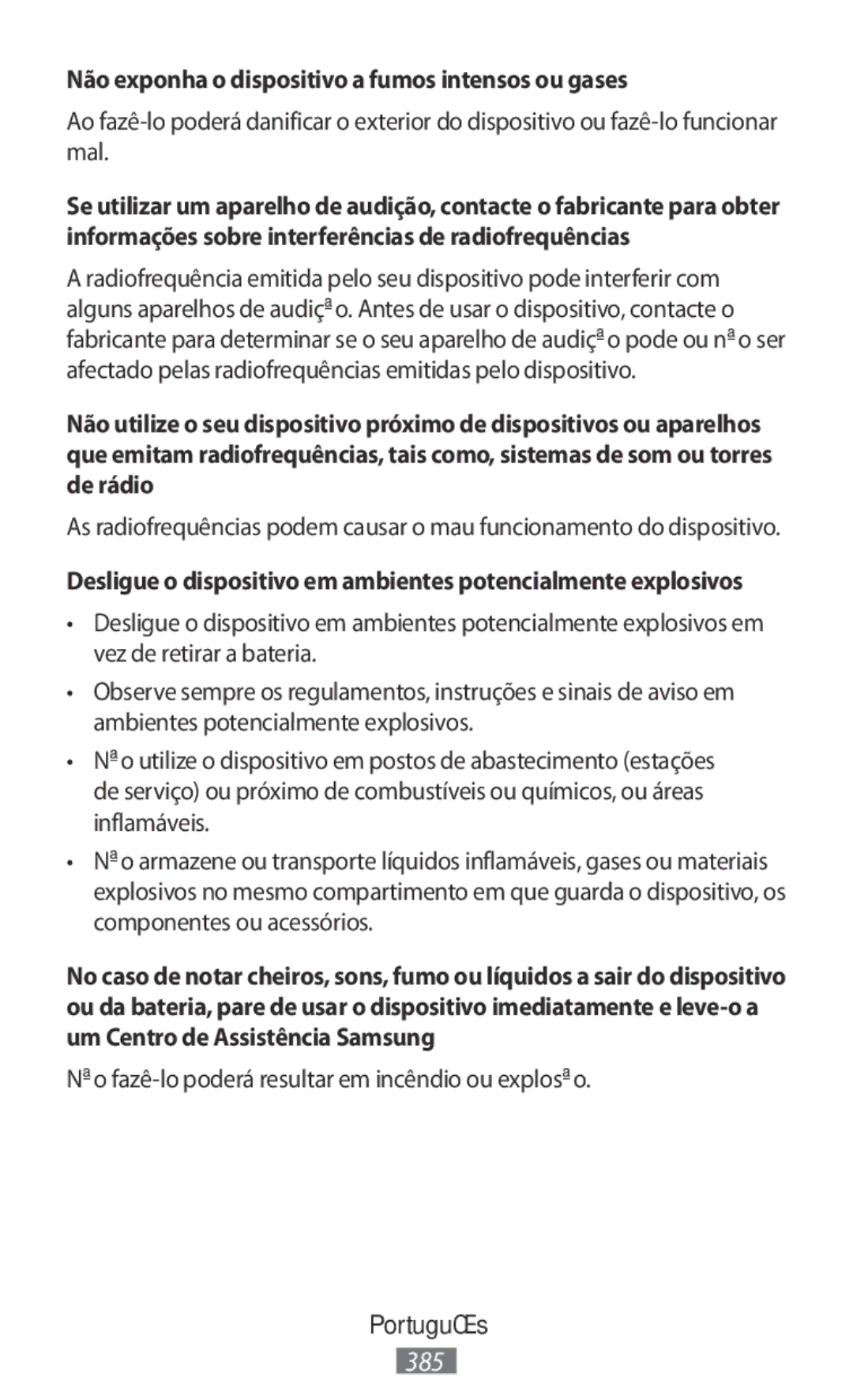 Samsung ET-YC200BBEGRU, ET-YC200BBEGWW, EI-YP322BBEGWW manual Não exponha o dispositivo a fumos intensos ou gases 