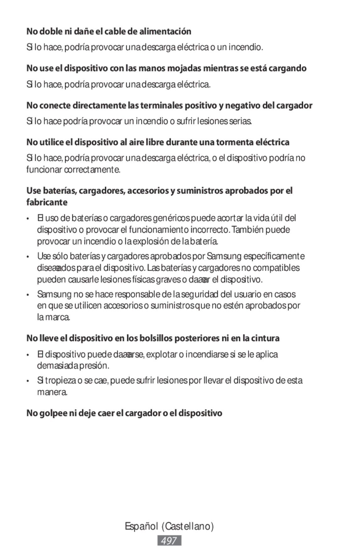 Samsung ET-YC200BBEGWW, EI-YP322BBEGWW, ET-YC200BBEGRU manual No doble ni dañe el cable de alimentación 