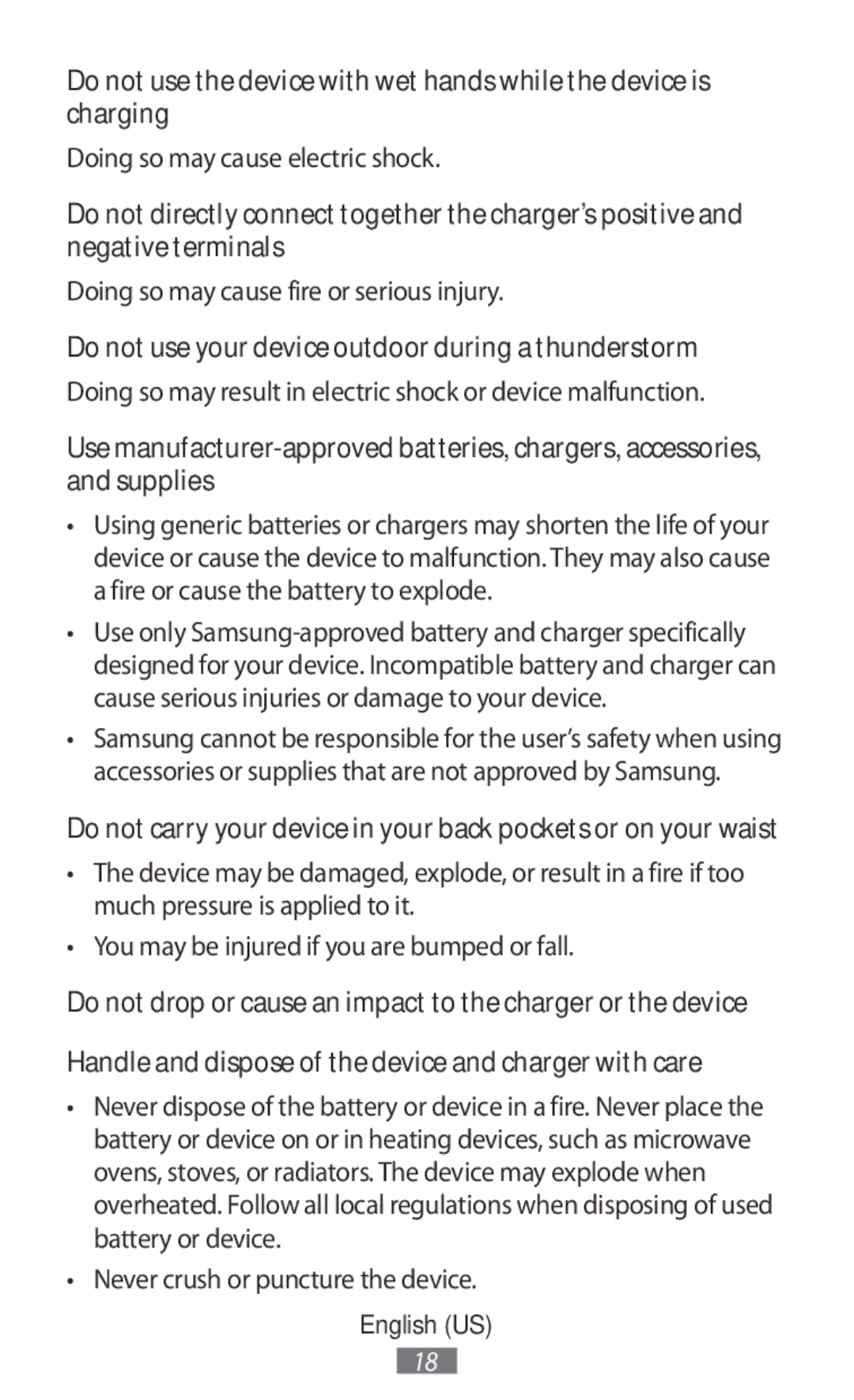 Samsung ET-YO324BBEGRU manual Do not use your device outdoor during a thunderstorm 