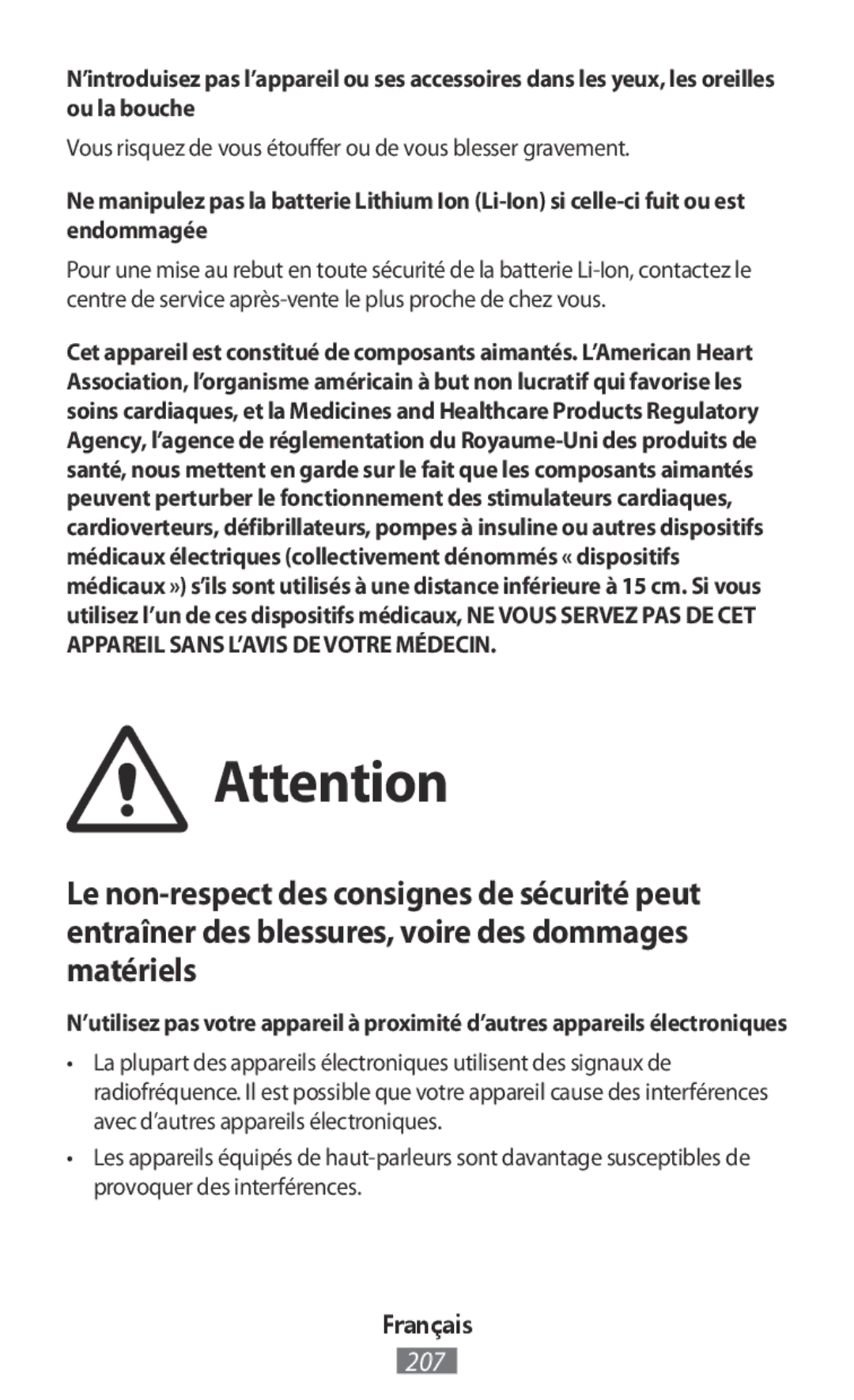 Samsung ET-YO324BBEGRU manual Vous risquez de vous étouffer ou de vous blesser gravement 