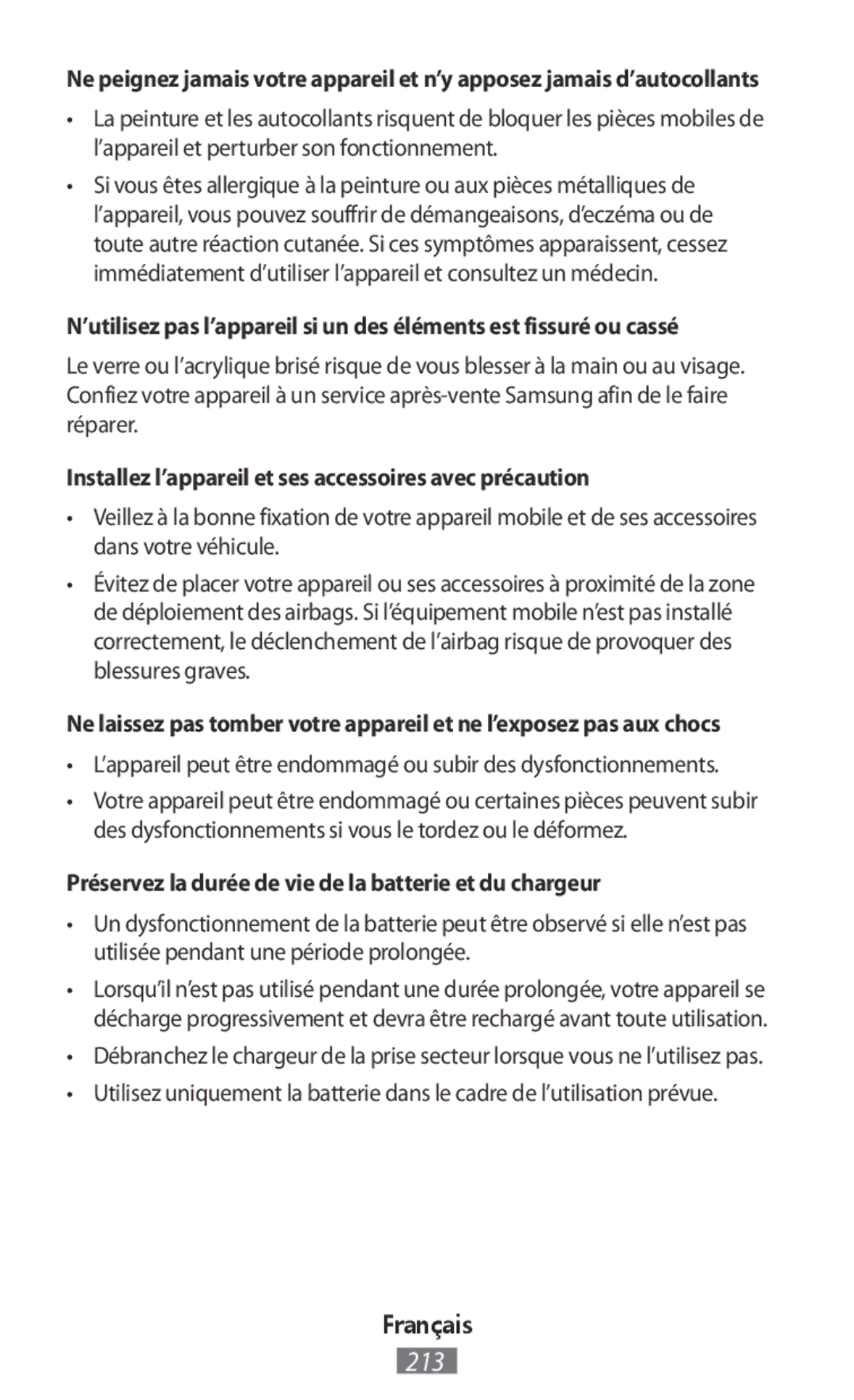 Samsung ET-YO324BBEGRU manual Installez l’appareil et ses accessoires avec précaution 