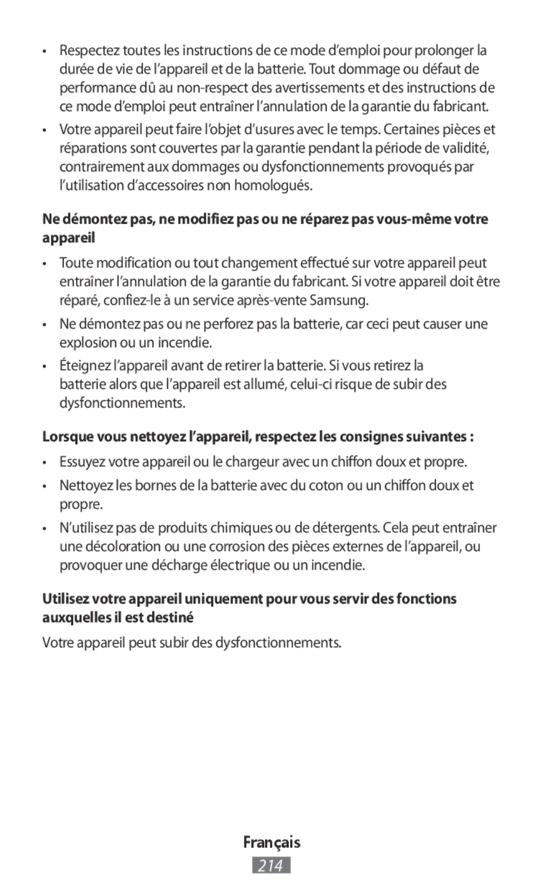 Samsung ET-YO324BBEGRU manual Votre appareil peut subir des dysfonctionnements 