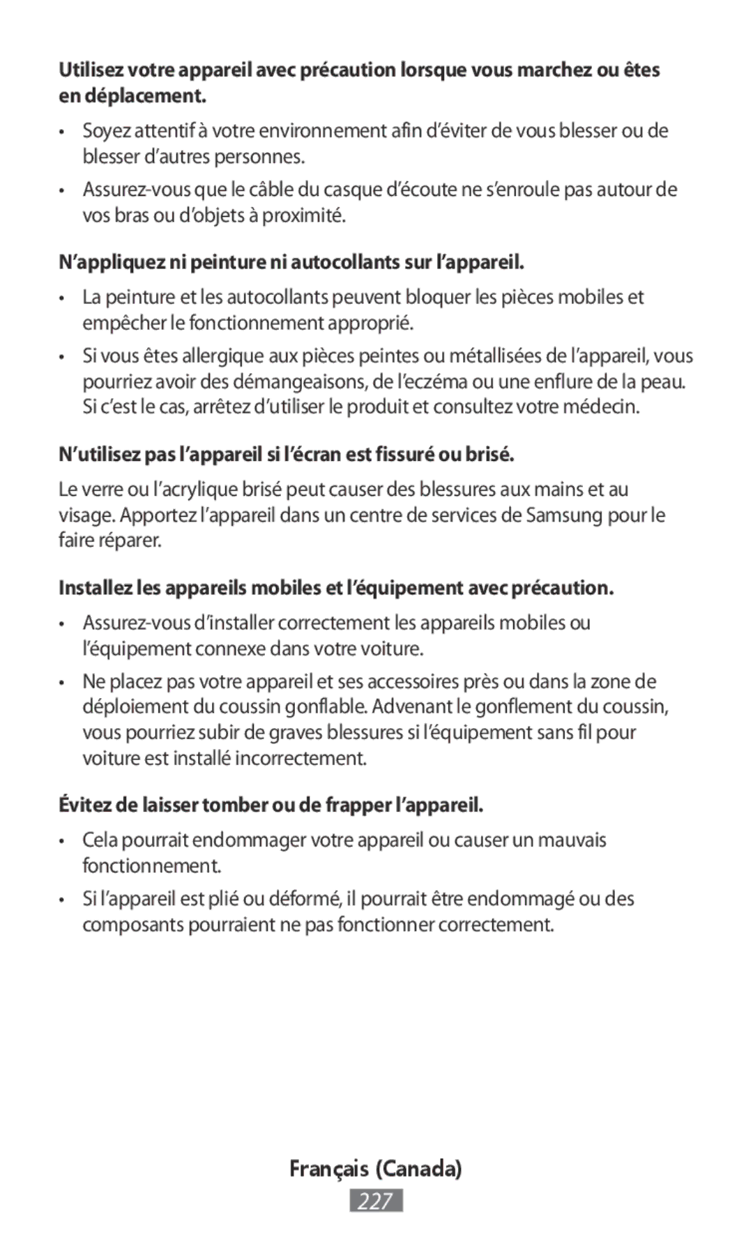 Samsung ET-YO324BBEGRU manual ’appliquez ni peinture ni autocollants sur l’appareil 