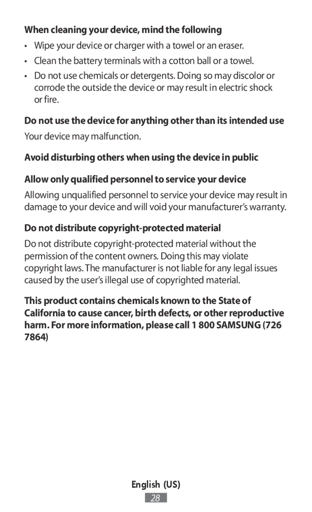 Samsung ET-YO324BBEGRU manual When cleaning your device, mind the following 