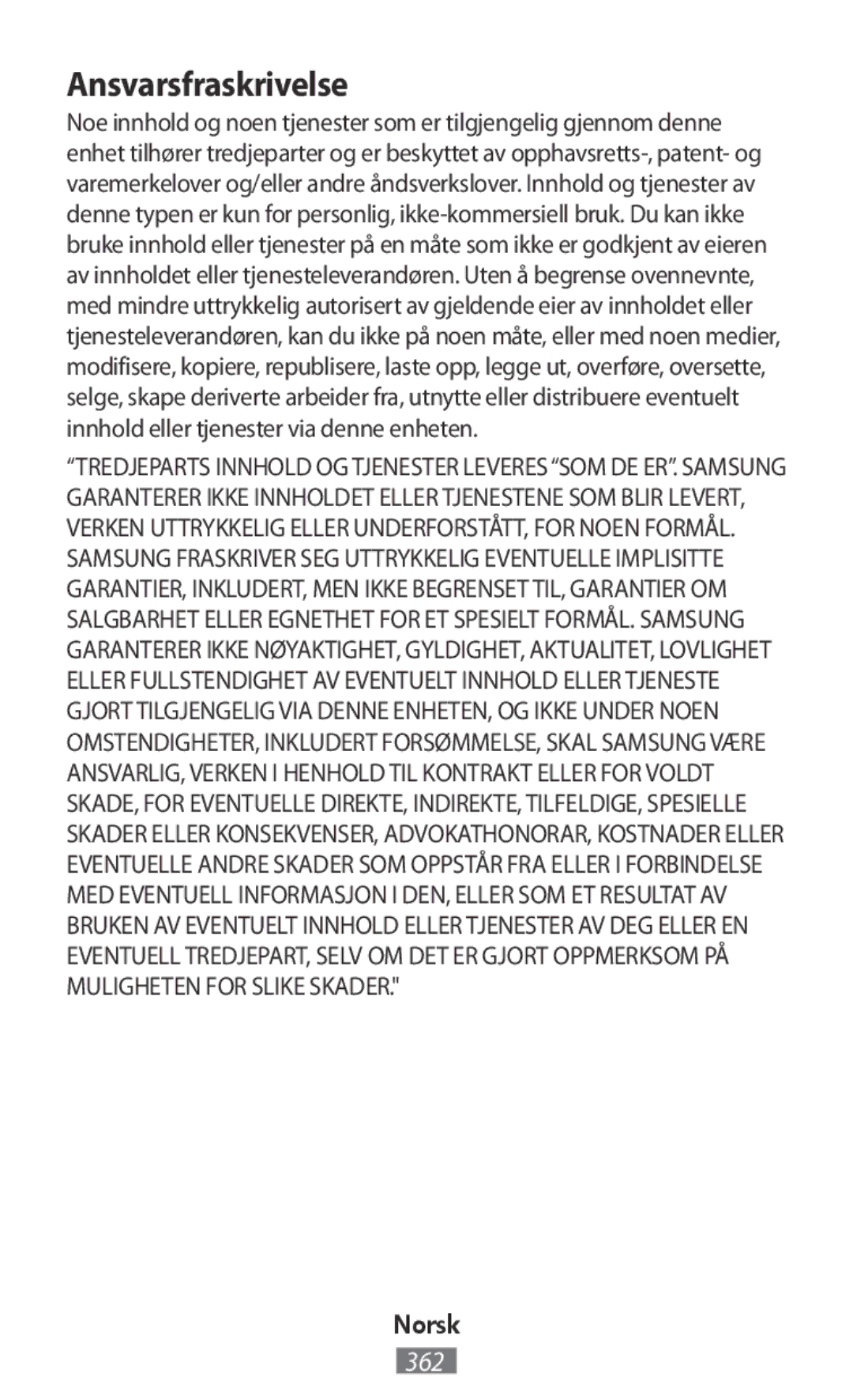 Samsung ET-YO324BBEGRU manual Ansvarsfraskrivelse 